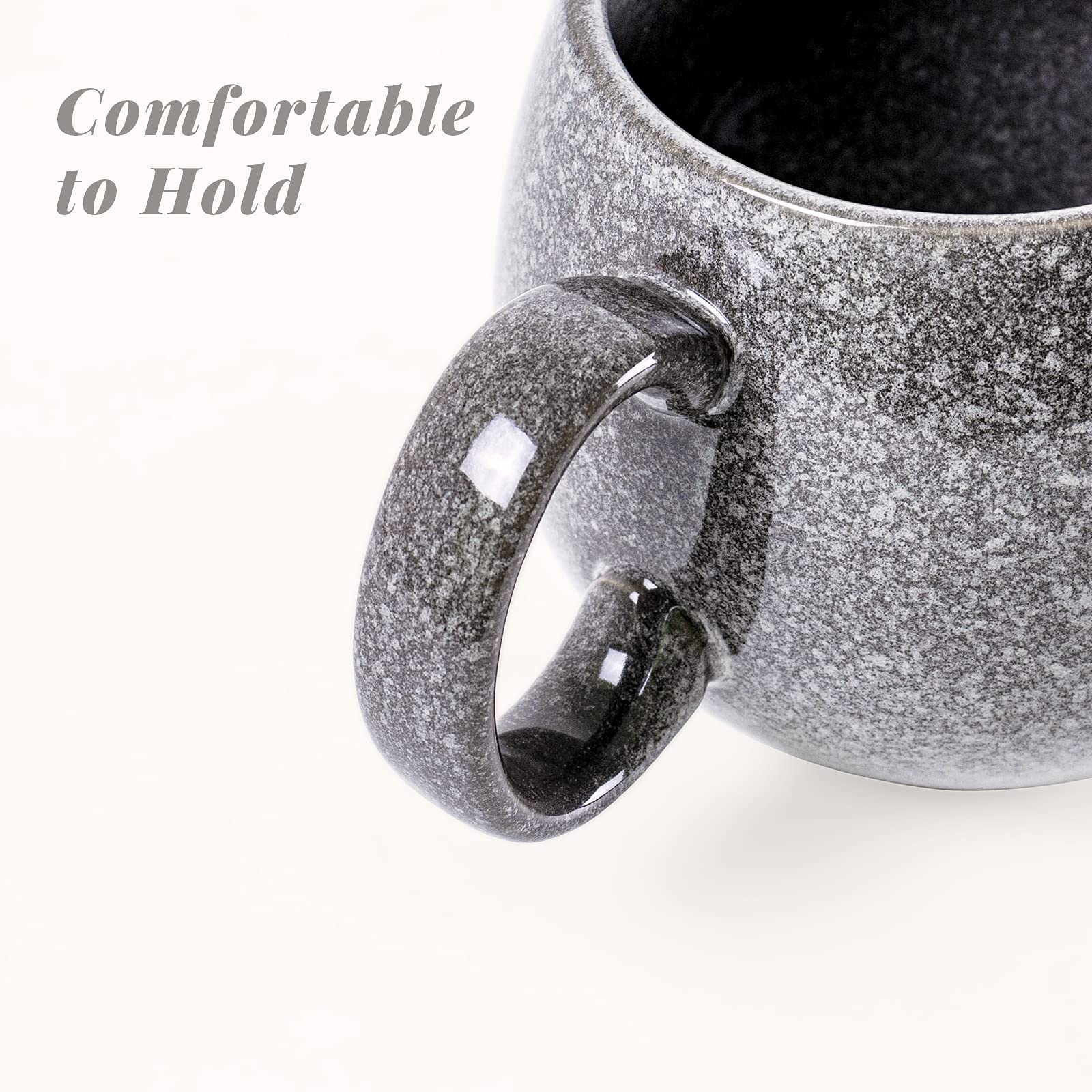 UNICASA 18oz Large Ceramic Coffee Mugs Set of 4 - Jumbo Porcelain Mugs for Coffee, Tea, Milk & Hot Drinks - Microwave & Dishwasher Safe Soup Bowls - Perfect for Home, Office & Restaurant Use - Reactive Grey