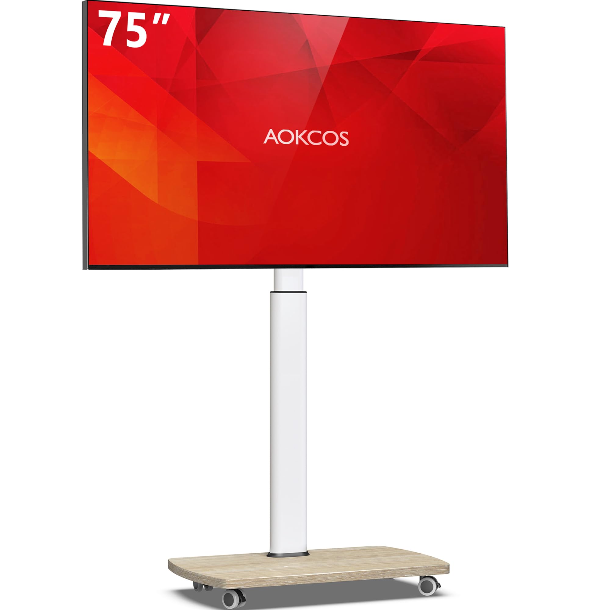 Portable Rolling TV Stand with Wheels for 43-75 Inch TVs - 10-Level Height Adjustable, 12° Tilt & 50° Swivel - Heavy Duty Mobile TV Floor Stand with Castors Holds up to 110 lbs (White) - Perfect for Living Rooms, Bedrooms, Outdoor Patios & Commercial Spaces