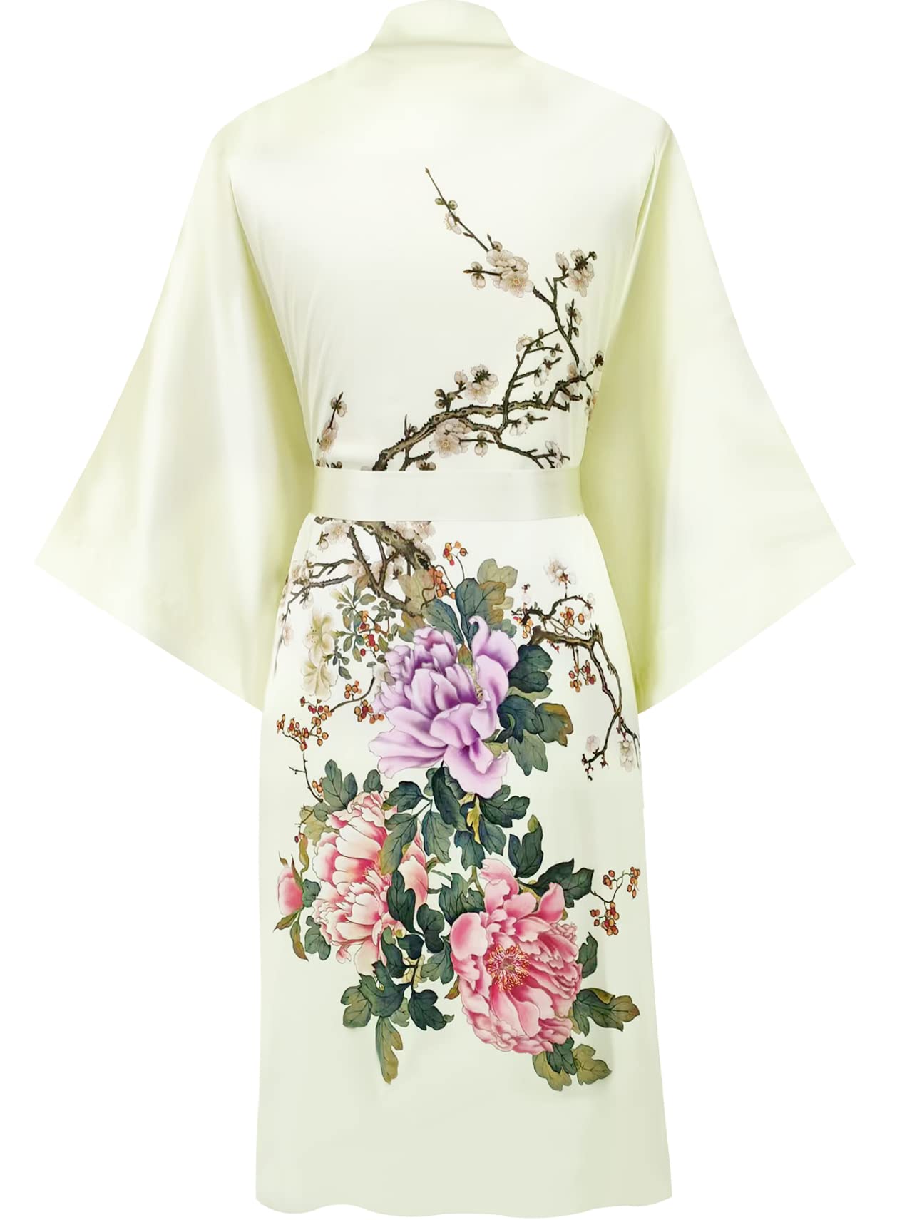 Women's 100% Silk Kimono Robe - Short Sleeve Bathrobe & Pajama Set - Lightweight Loungewear for Spa, Yoga & Home Relaxation