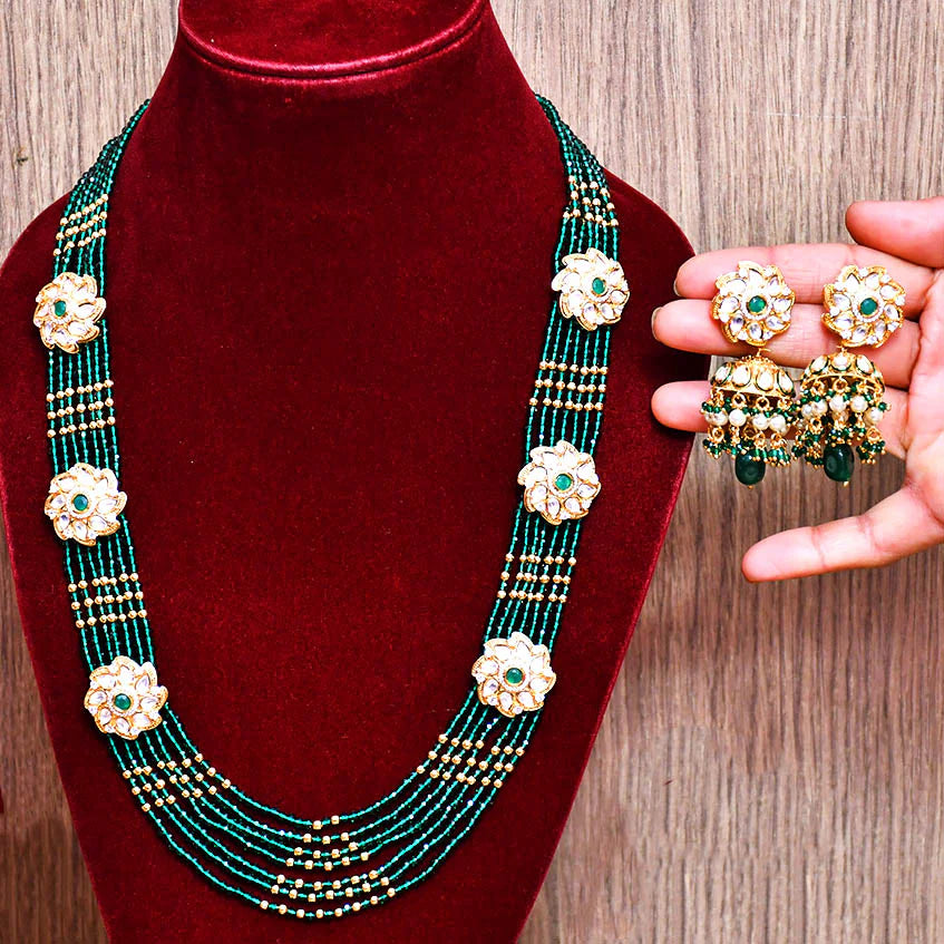 Elegant Gold Plated Royal Kundan Beads Necklace & Earrings Set (D389) | Indian Bridal Jewelry for Weddings, Parties & Special Occasions