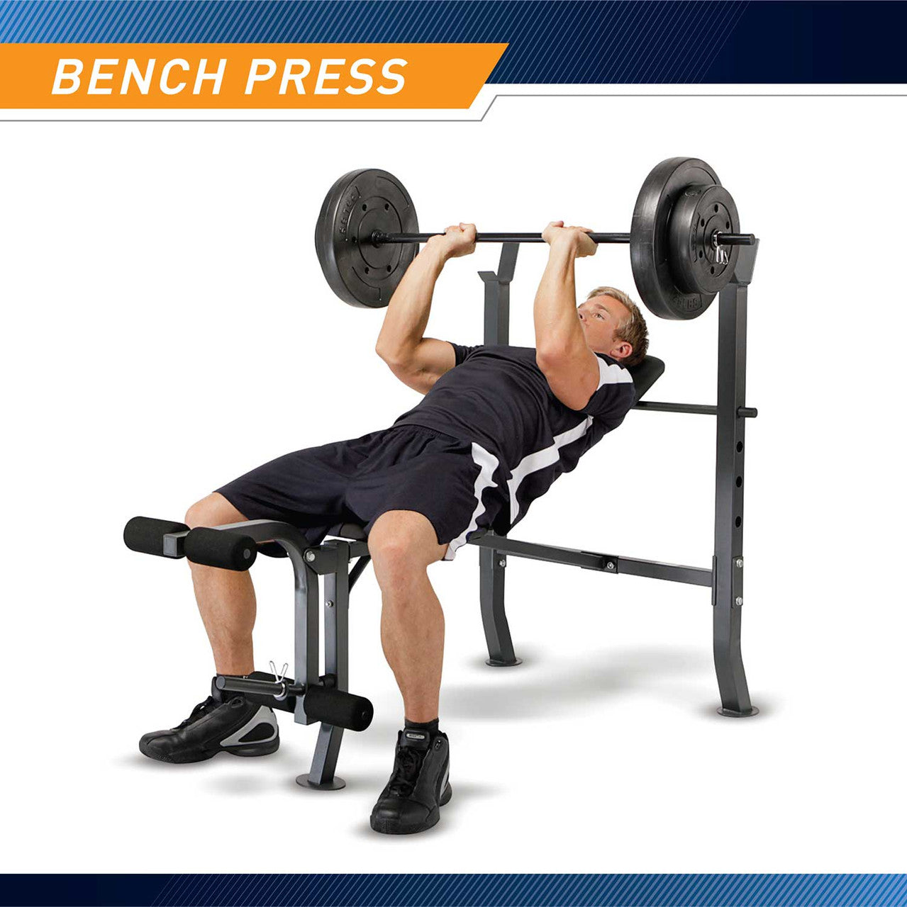 Marcy Diamond Elite MD 2082W Standard Weight Bench with 100lb Weight Set - Home Gym Equipment for Strength Training & Fitness Workouts