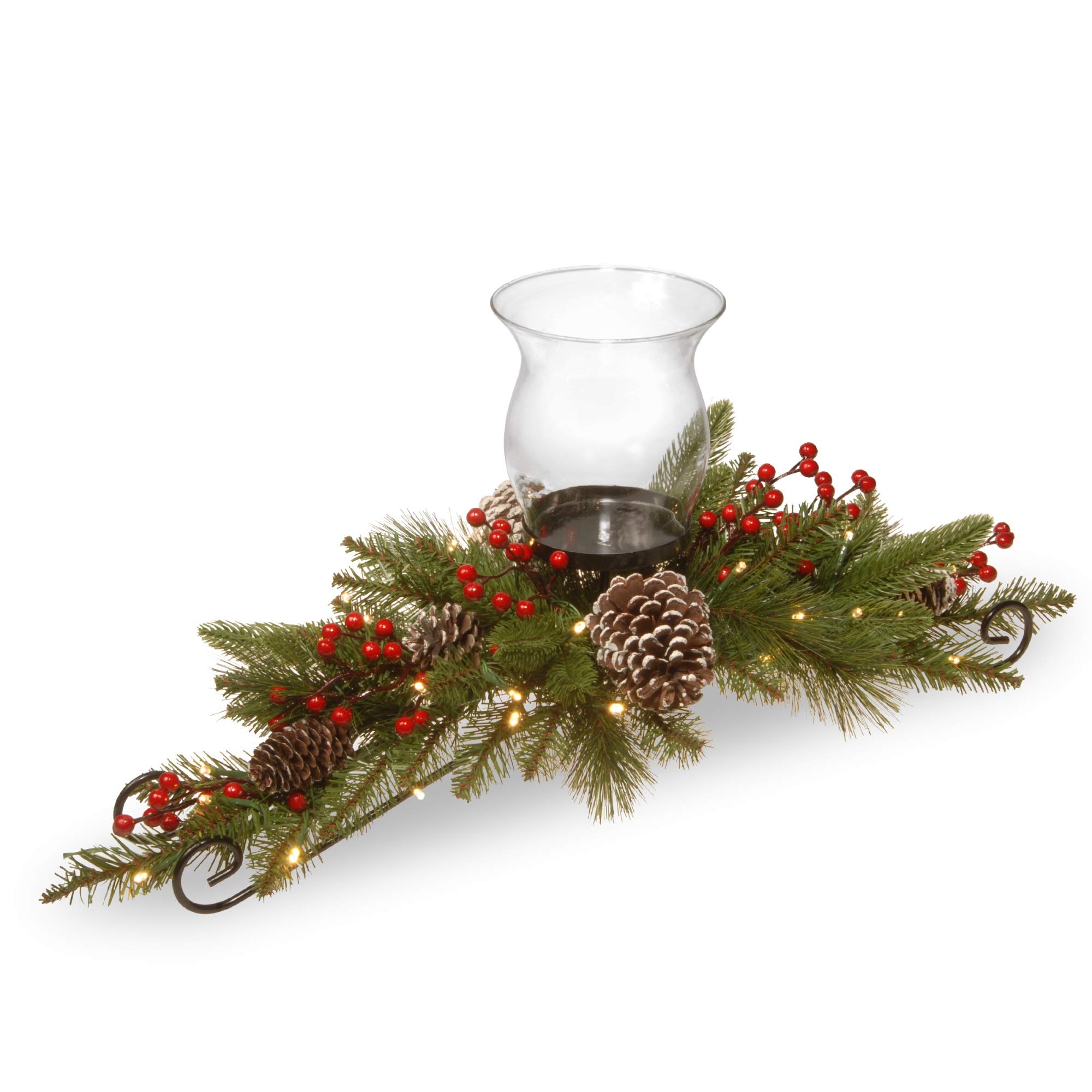 Ergode 30-Inch Rustic Bristle Berry Candle Holder Centerpiece with Battery-Operated LED Lights - Perfect for Christmas, Wedding, and Home Decor