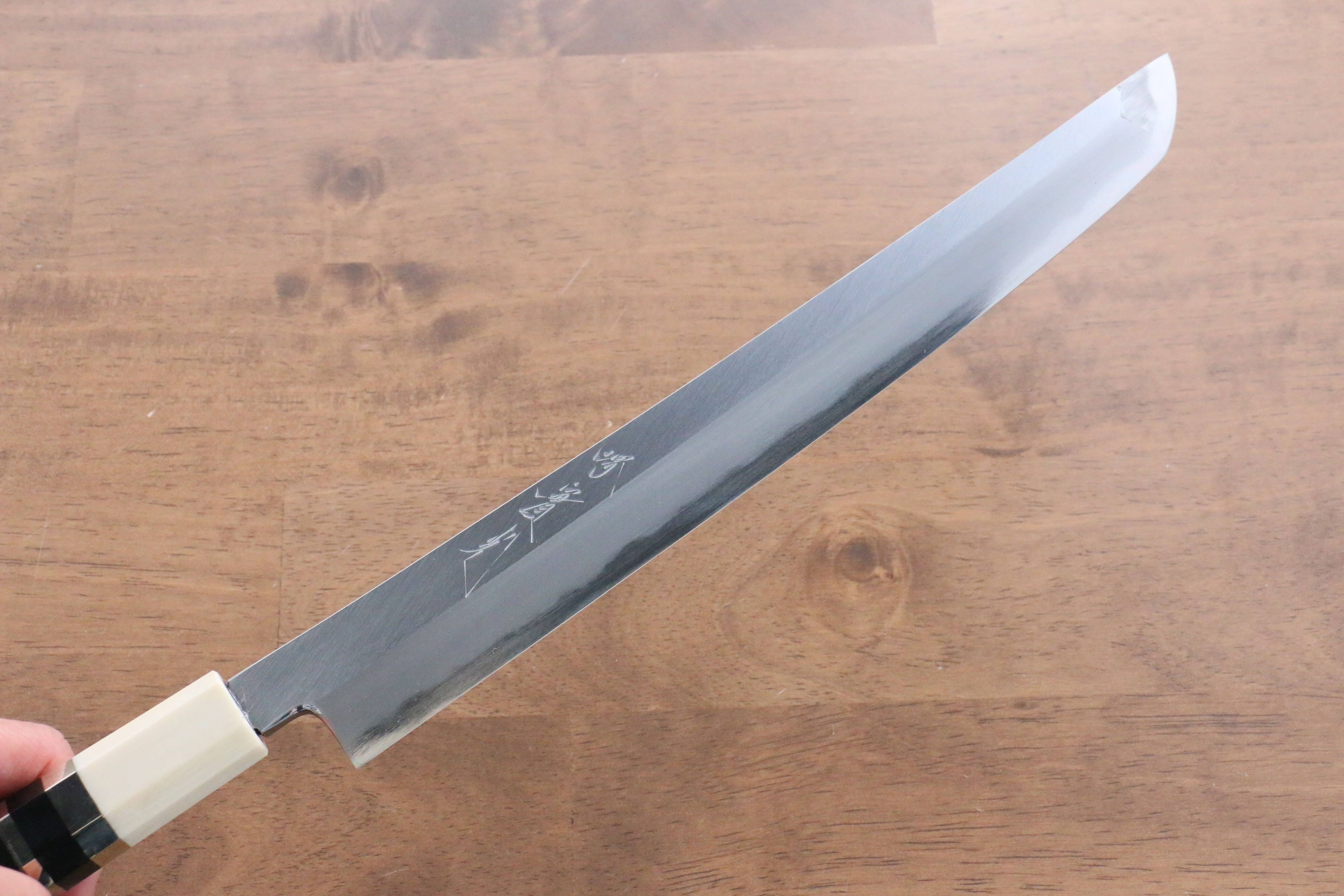 Premium Jikko Shiko Blue Steel Sakimaru Yanagiba 270mm Japanese Sushi Knife - Ebony Wood Handle with Double Ring Design - Perfect for Sushi Chefs & Professional Kitchen Use