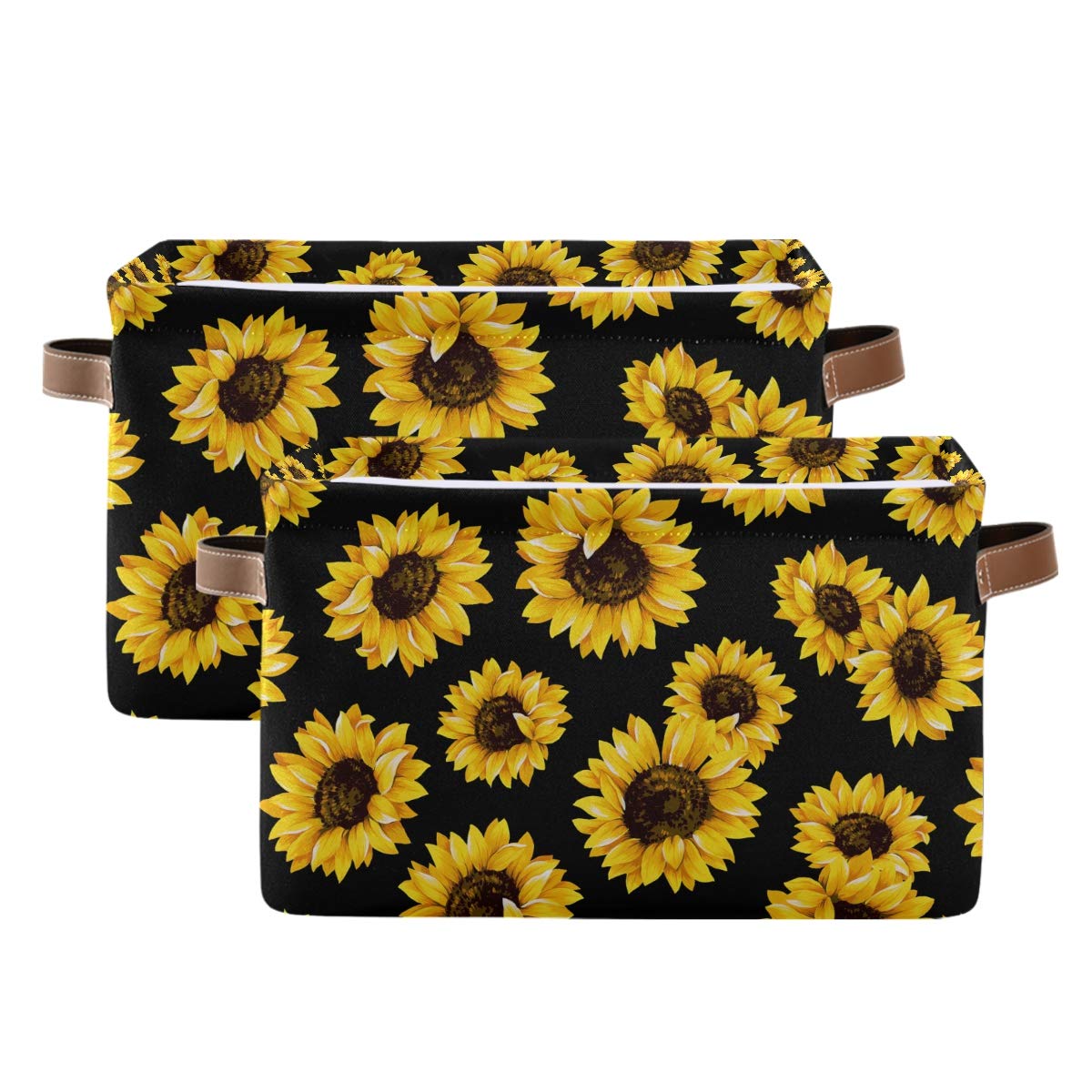 Emelivor Collapsible Sunflower Storage Bin with Handle - Waterproof Rectangle Basket for Organizing Toys, Books, Office & Bathroom Supplies | Perfect for Nursery, Closet & Shelf Storage