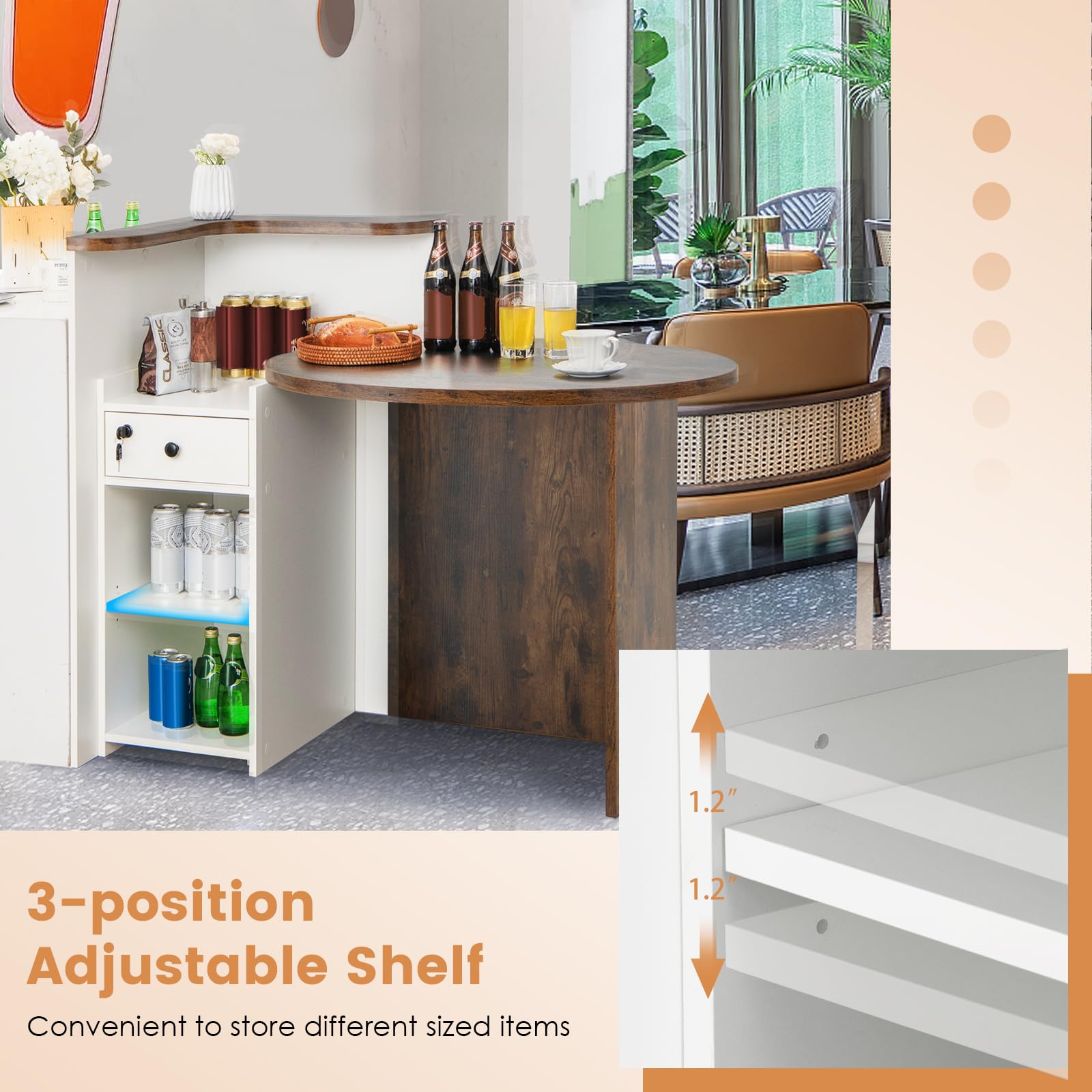 Tangkula Oval Reception Desk with Lockable Drawer & Adjustable Shelf - Front Counter Workstation for Retail Stores, Salon Lobby, Office & Home Office - Durable Checkout Counter with Spacious Desktop for Computers & Paperwork