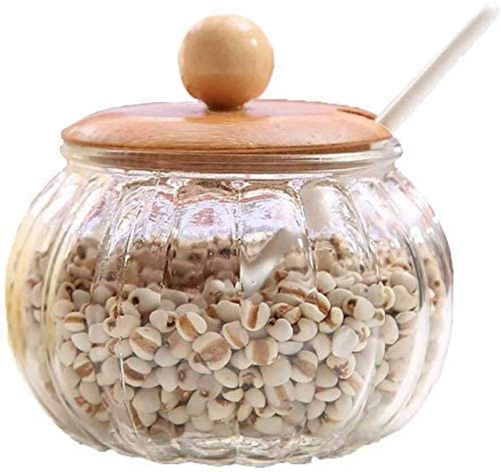 10-Piece Glass Spice Jar Set with Bamboo Wood Storage Rack - Vinegar & Oil Cruet Bottles with Spoon - Perfect for Kitchen Pantry Organization & Seasoning Display
