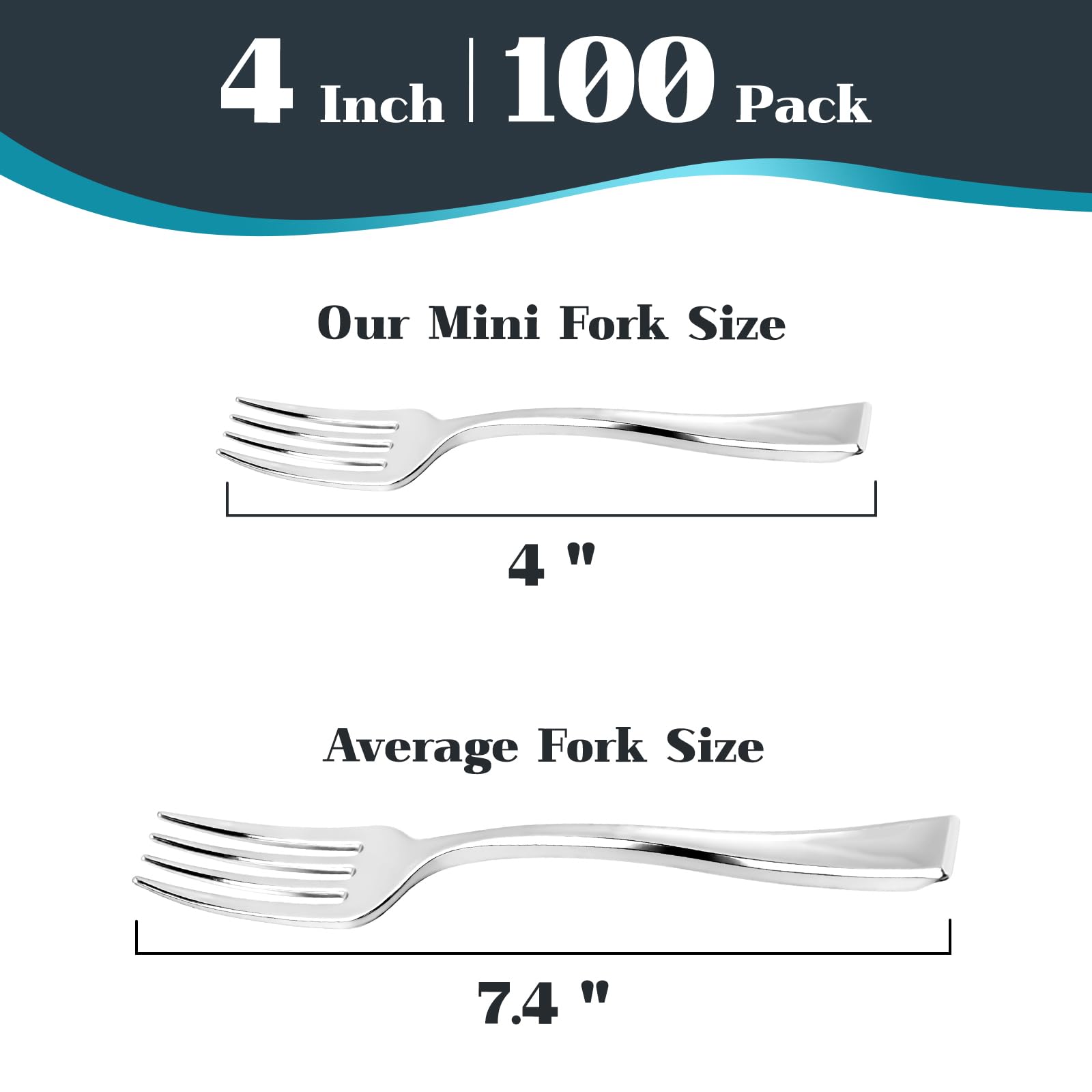 100 Pack Silver Mini Plastic Forks - 4 Inch Disposable Appetizer Forks for Desserts, Strawberries, Charcuterie, Cake Pops, Cocktails & Fruits | Perfect for Parties, Weddings, Picnics & Catering Events