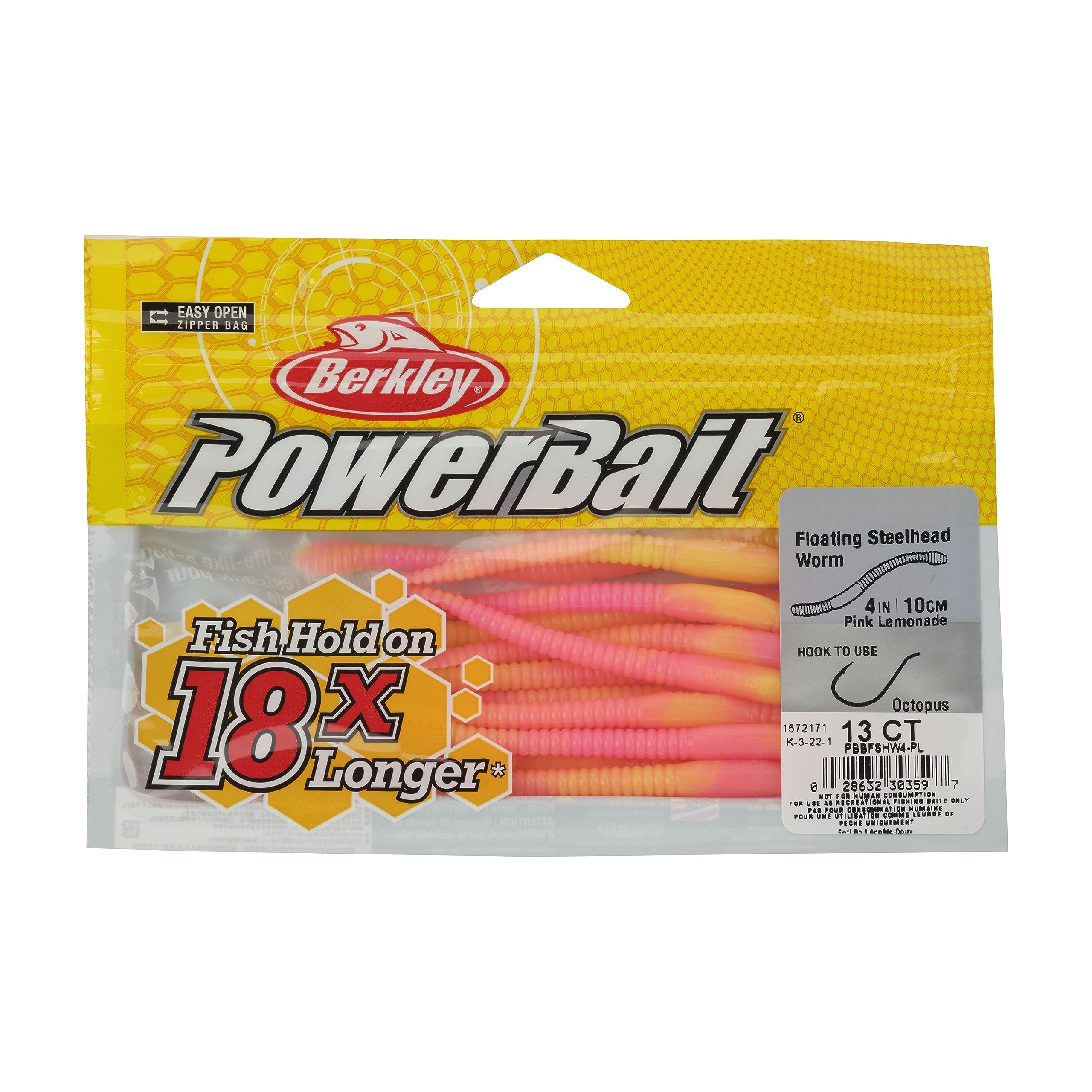 Berkley PowerBait Floating Steelhead Worm - Premium Soft Bait for Trout & Salmon Fishing - Perfect for River, Stream & Lake Fishing Adventures