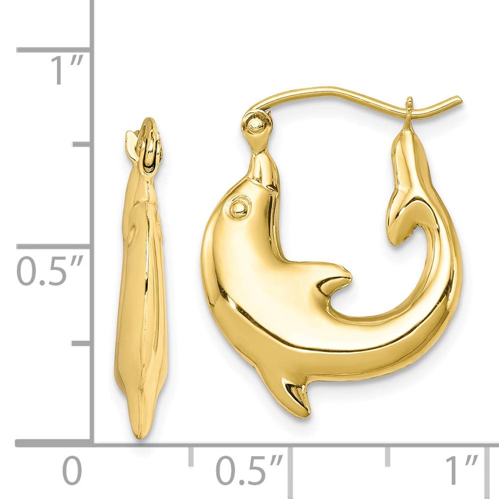 10K Yellow Gold Dolphin Hoop Earrings for Women - 21mm x 17mm Dainty Marine Jewelry - Perfect for Beach Vacations, Summer Outfits & Ocean Lover Gifts