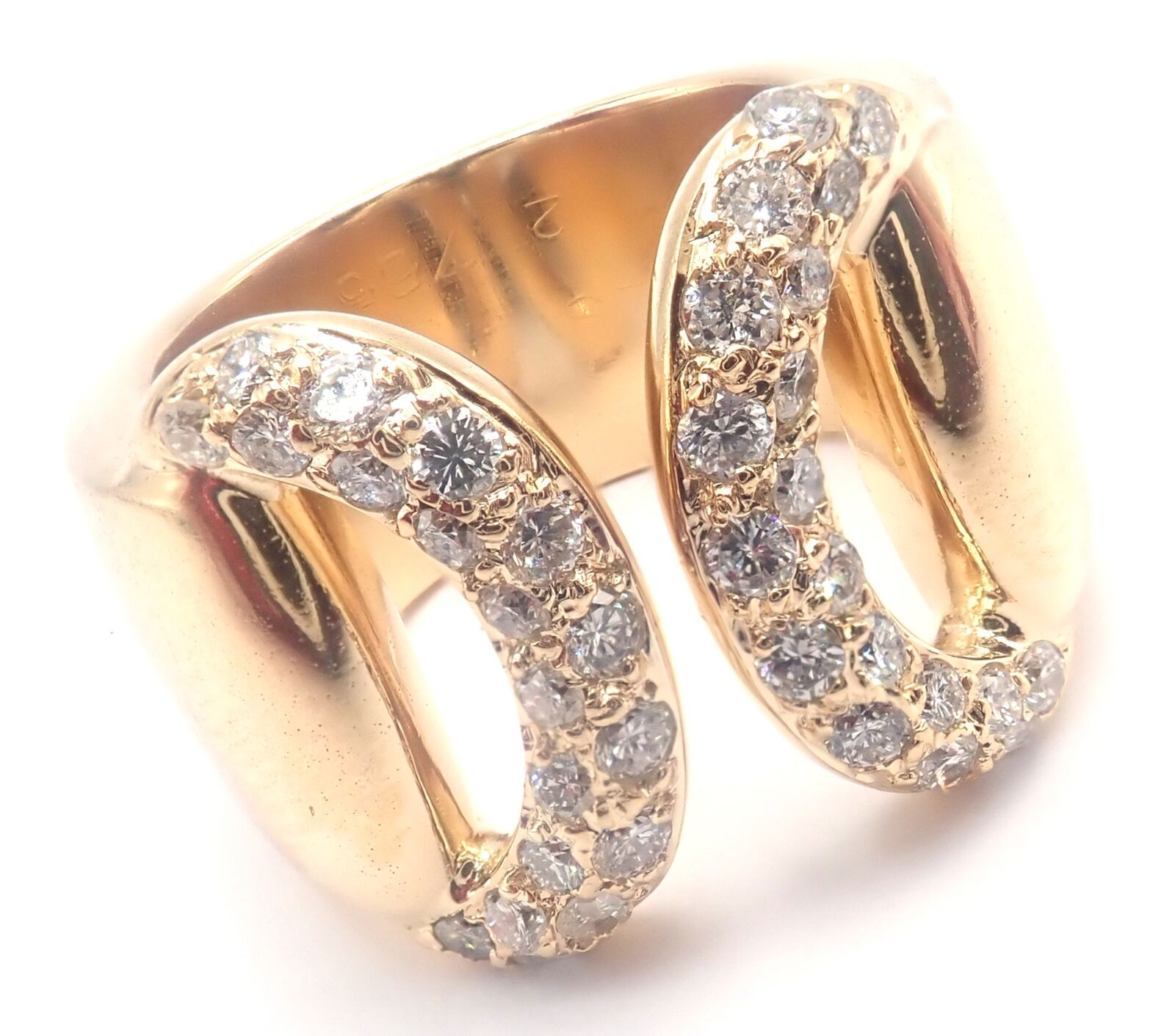 Authentic Hermes 18k Yellow Gold Diamond Horse Bit Wide Band Ring for Women - Luxury Jewelry Gift for Birthday, Anniversary & Special Occasions