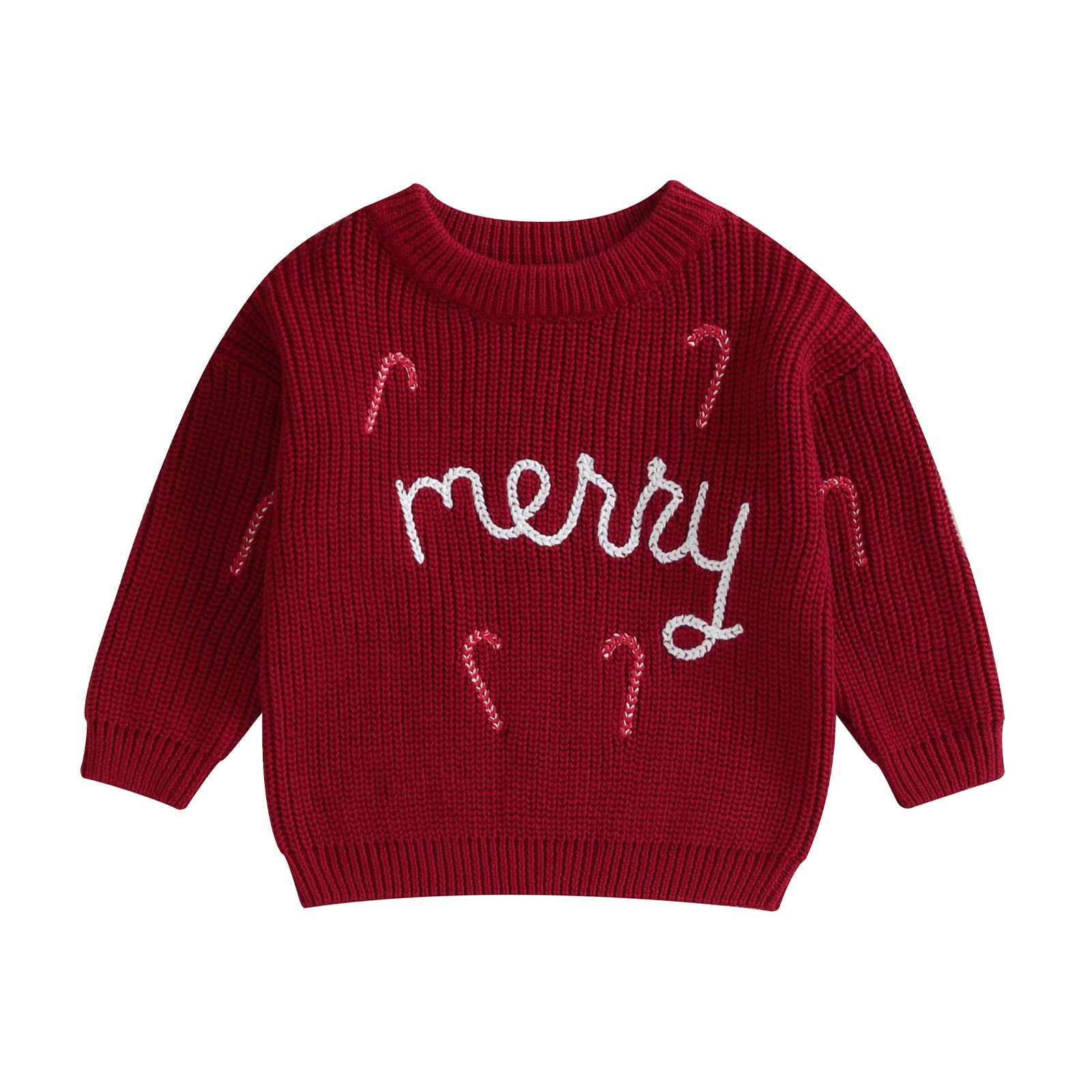 Merry Candy Cane Christmas Sweater for Toddler Boys & Girls - Warm Embroidery Knit Pullover Sweatshirt for Fall & Winter Holiday Outfits | Perfect for Family Photos, Christmas Parties & Cozy Seasonal Wear