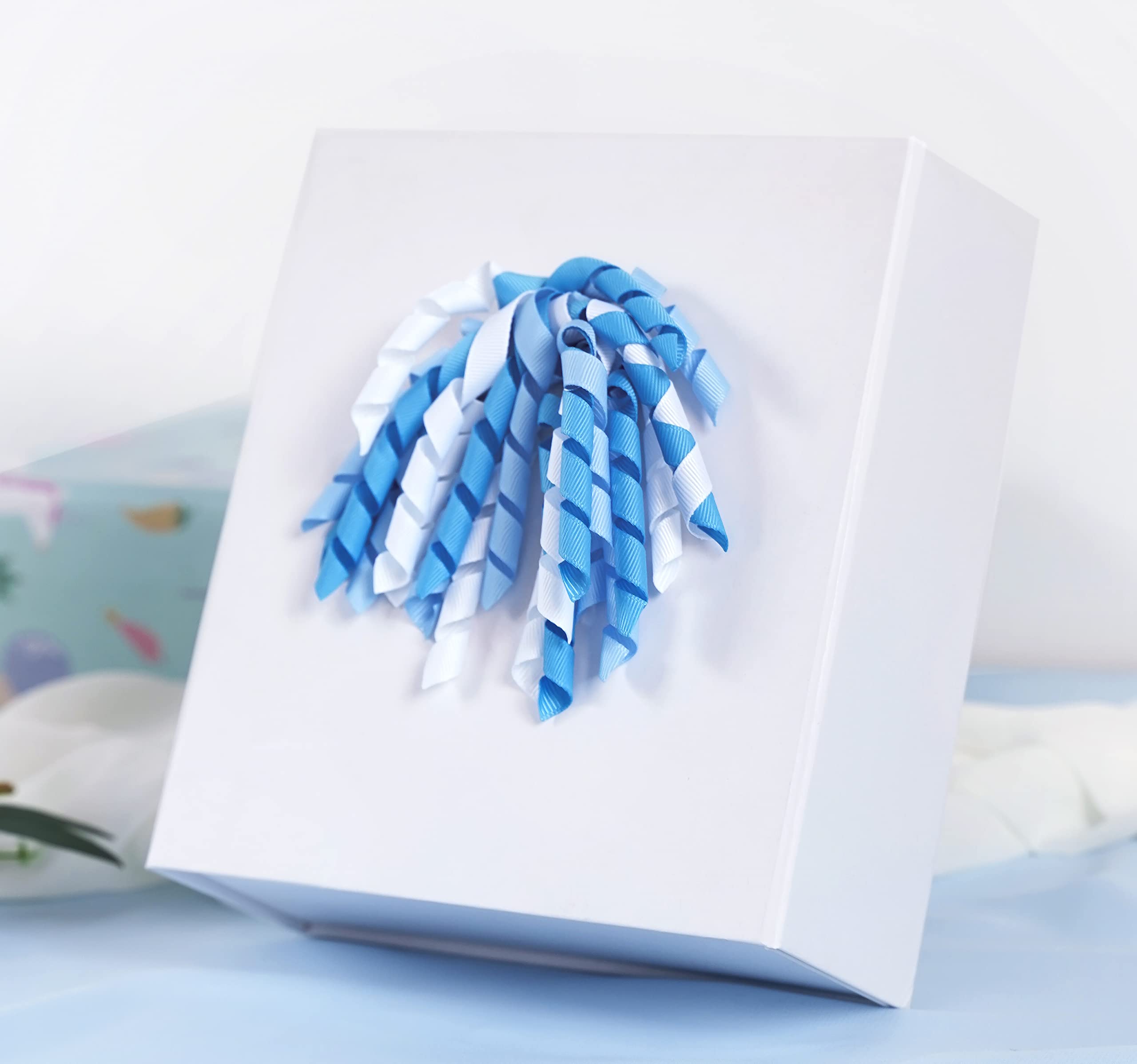 HUIHUANG Self-Adhesive Curly Gift Bows - 6 Pack 6 Inch Baby Blue Ribbon Bows for Gift Wrapping, Gift Bags, Party Favors | Perfect for Baby Showers, Birthday Presents & Wedding Decorations