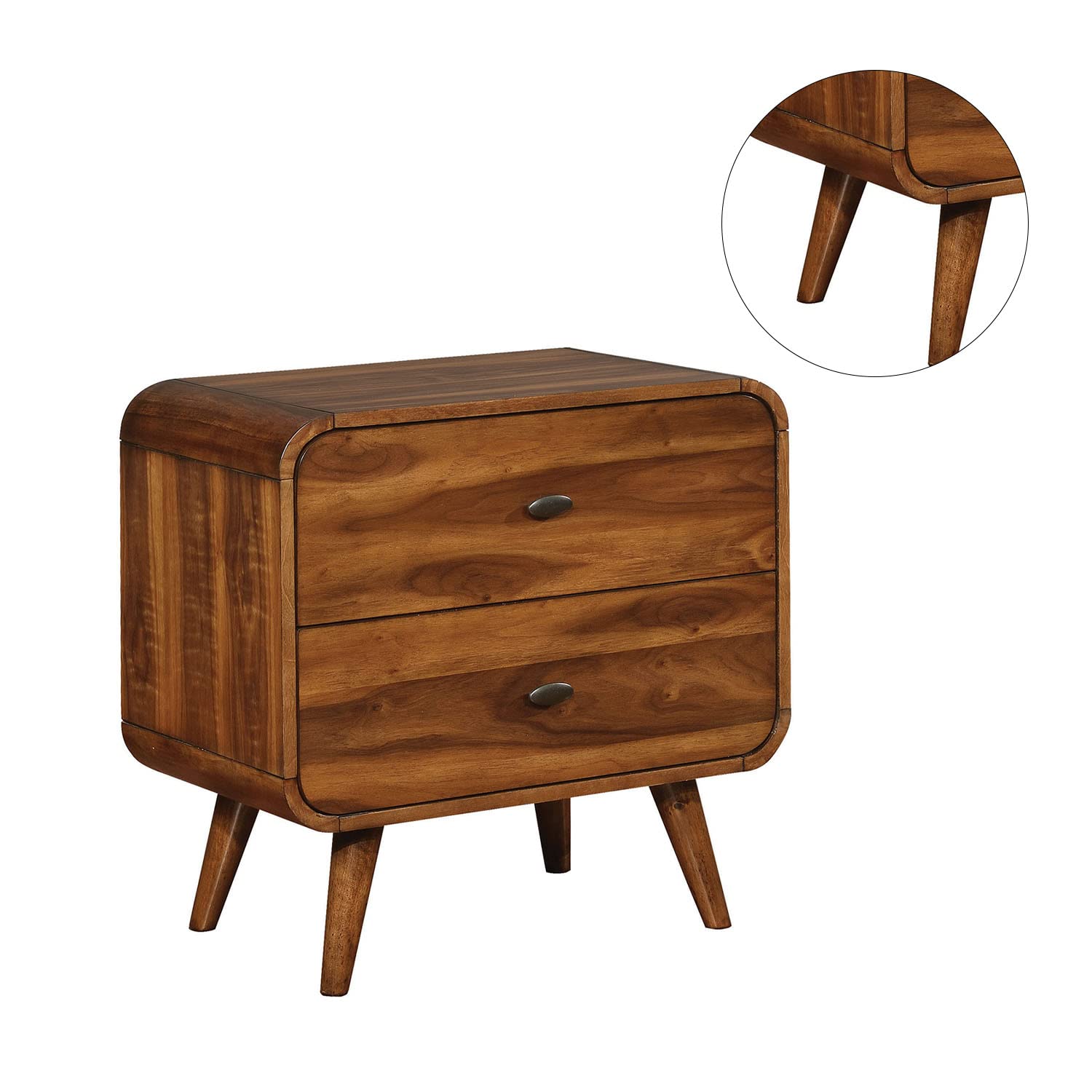 Simple Relax 2-Drawer Wooden Nightstand - Solid Walnut & Dark Walnut Finish | Bedside Table for Bedroom, Living Room, or Nursery