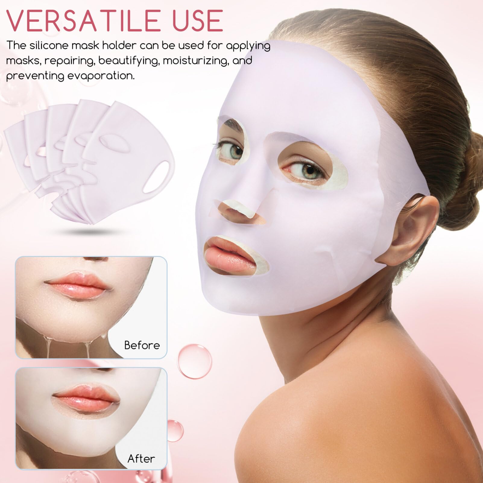5 Pack Reusable Silicone Face Mask Cover for Skin Care & Moisturizing - Perfect for Spa, Skincare Routine & At-Home Facial Treatments