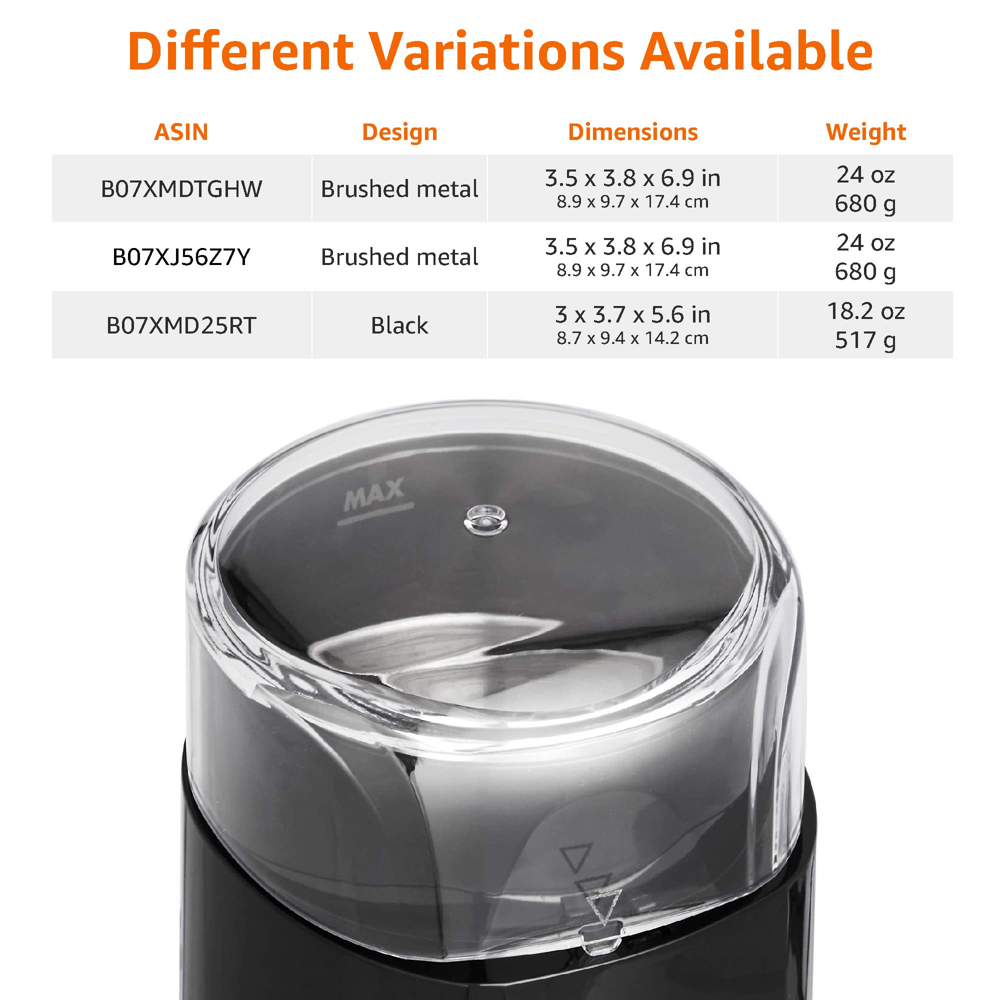 Amazon Basics Electric Coffee Grinder - Black | Freshly Ground Coffee for Espresso, Drip, French Press & More | Compact & Quiet Design for Home or Office Use