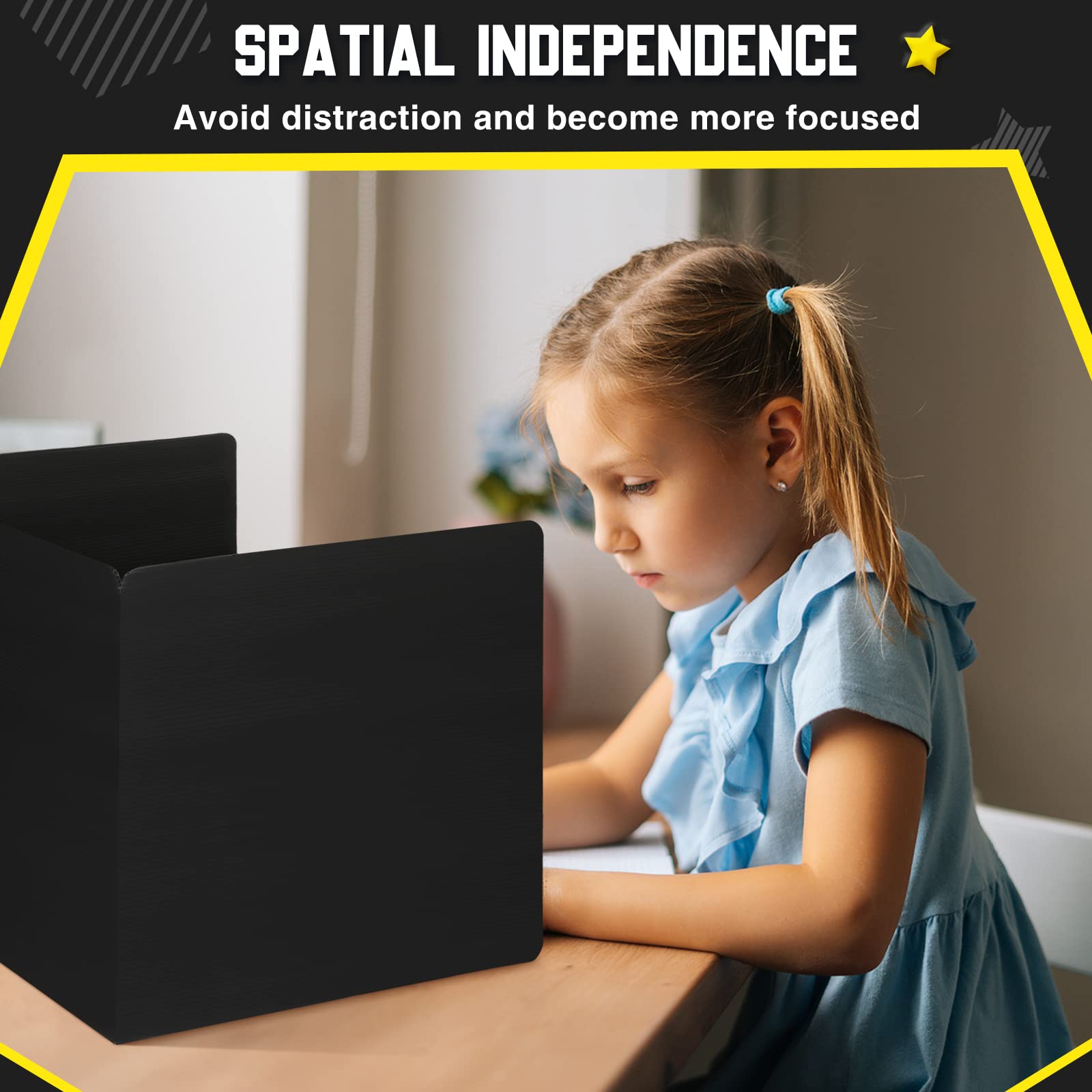20-Pack Black Plastic Classroom Privacy Boards for Student Desks - 14 x 17.3 x 14 Inch Foldable Test Dividers & Study Shields with 40 Colorful Name Labels - Reduce Distractions for Focused Learning in Schools & Homeschooling
