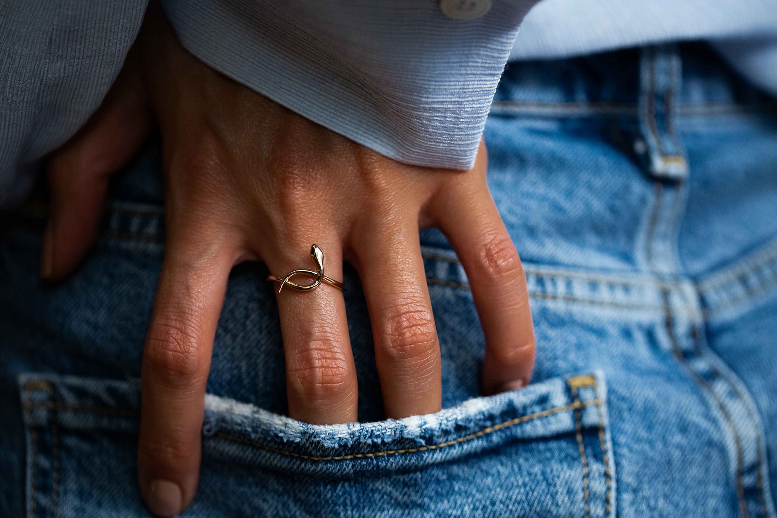 14K Solid Gold Snake Ring for Women - Real 14K Gold Animal Jewelry - Unique Gift for Snake & Reptile Lovers - Gothic Style Handmade Ring - Perfect for Birthday, Anniversary & Halloween Costume Accessories