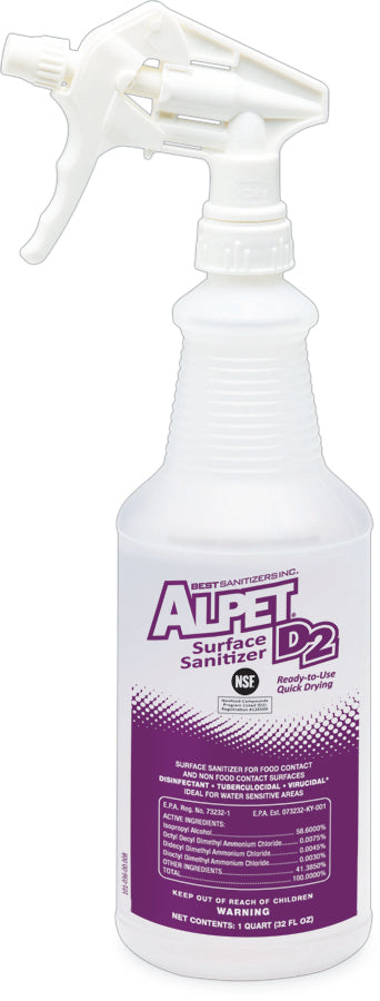 Alpet D2 Surface Sanitizer - 1 Quart (32oz) Disinfectant Spray for Home, Office & Gym - Kills 99.9% Germs & Viruses - EPA Registered Sanitizing Solution for Countertops, Doorknobs & High-Touch Surfaces