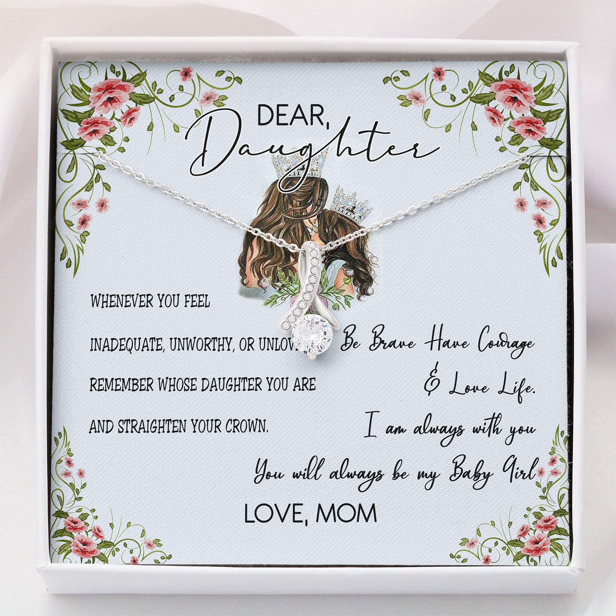 Dear Daughter Necklace Gift - Message Card Jewelry for Birthday & Anniversary