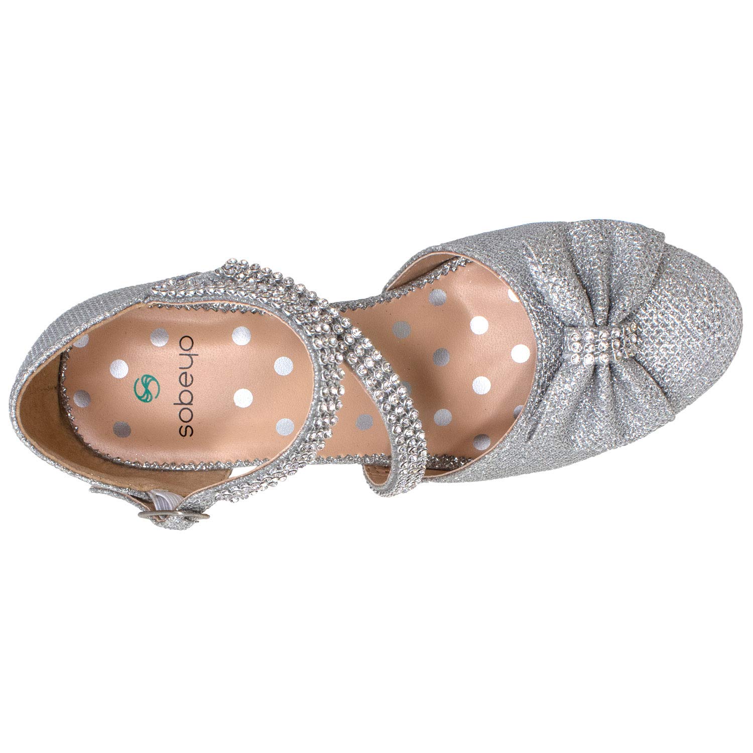 SOBEYO Girls Dress Shoes with Rhinestone Bow Accent - Low Heel Sandals for Toddler & Little Girls - Perfect for Weddings, Parties & Special Occasions