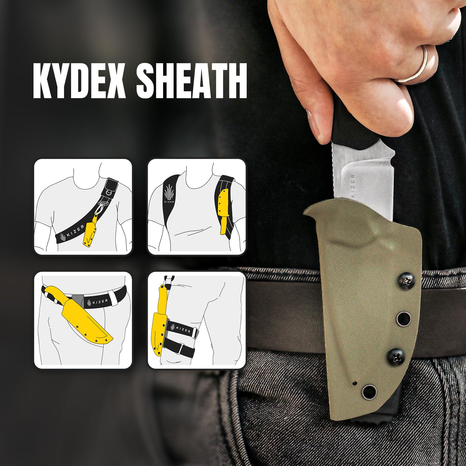 Kizer Beaver Fixed Blade Knife with Sheath - 2.75