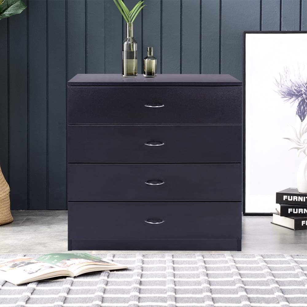 Goujxcy 4-Drawer Wooden Dresser - Black Storage Cabinet for Bedroom, Closet, Living Room & Kids Room - Organize Clothes, Toys & Home Essentials