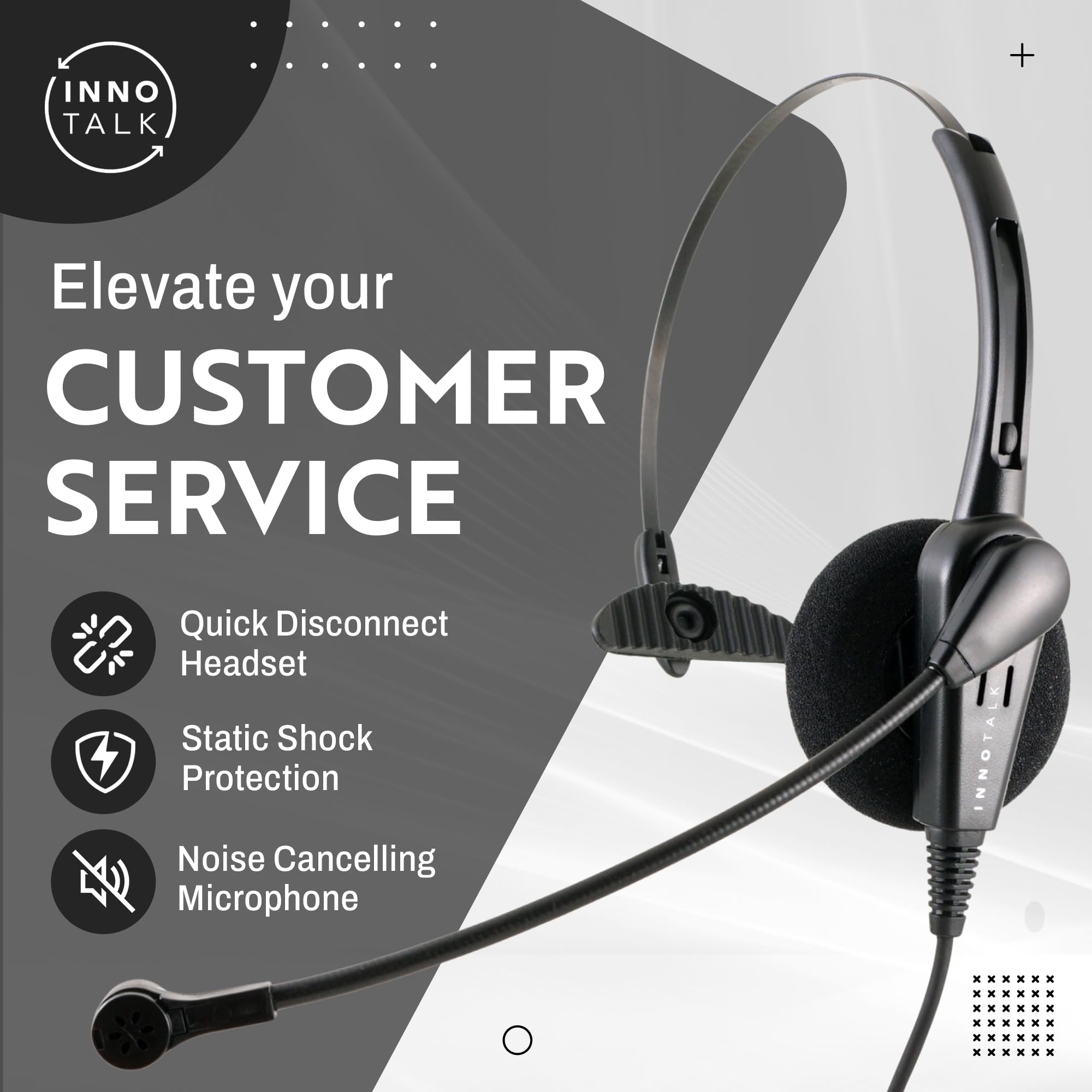 2.5mm Monaural Headset with Noise Canceling Mic - Budget-Friendly Call Center Headphones Compatible with Plantronics QD | Ideal for Telemarketing, Customer Service & Office Communications