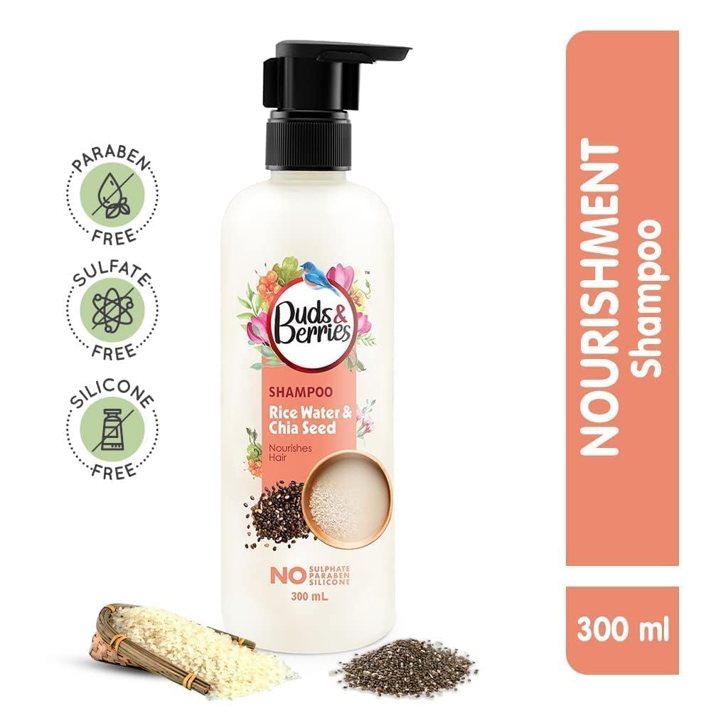 Nourishing Rice Water & Chia Seeds Shampoo | Sulfate-Free, Paraben-Free, Silicone-Free Hair Care | Strengthens & Conditions for 120 Hours | 300ml Bottle | Perfect for Dry, Damaged Hair & Daily Hydration