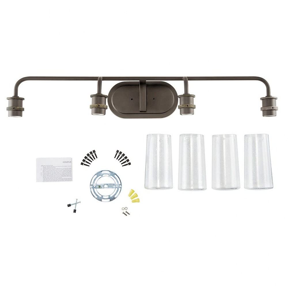 KICHLER Braelyn 44 Inch 4-Light Bathroom Vanity Light Fixture with Clear Seeded Glass Shade in Chrome Finish - Perfect for Modern Bathroom, Dressing Room, and Makeup Area Lighting