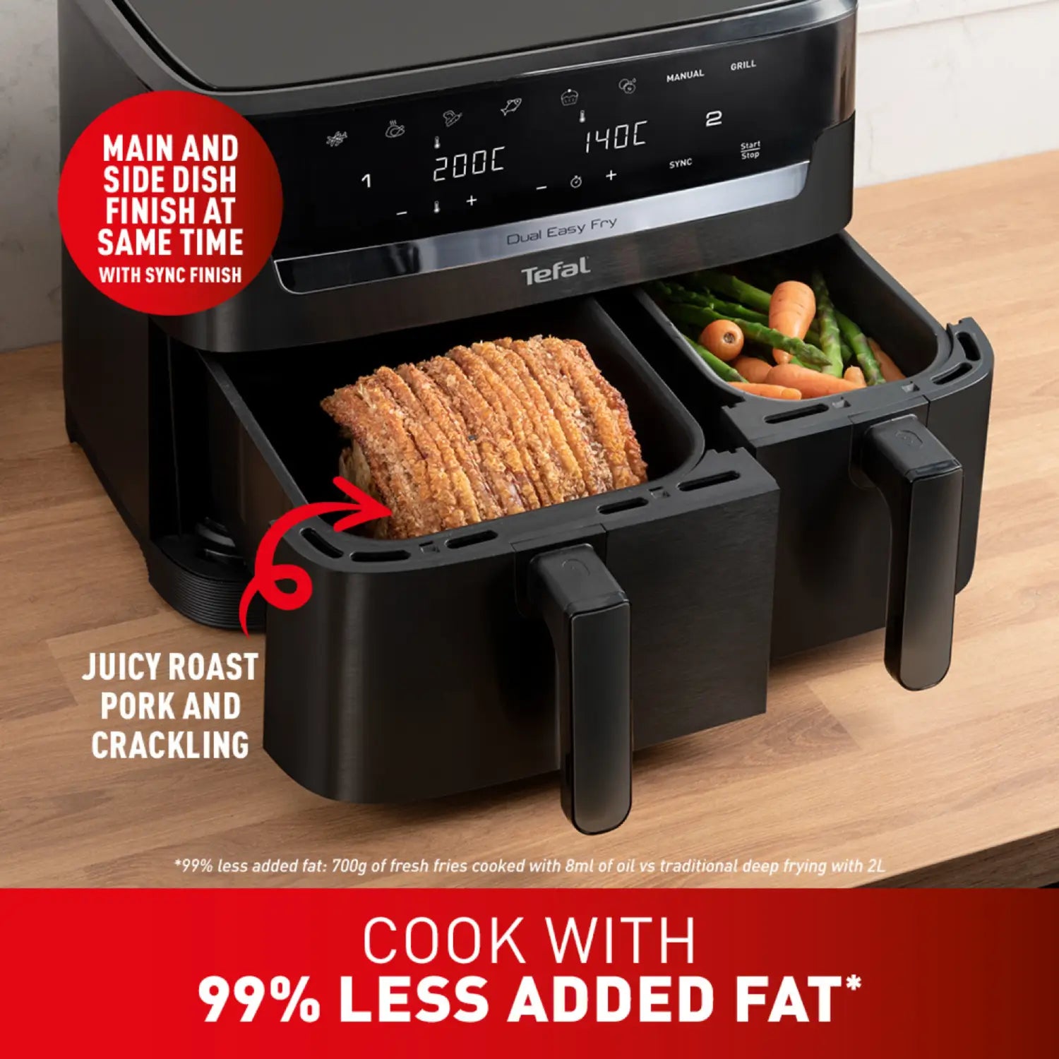 Tefal Dual Easy Fry Essential XXL Air Fryer - 8.2L Capacity, 2000W, 8-in-1 Functions, Black (EY901N) - Perfect for Healthy Frying, Baking, Roasting & Grilling for Family Gatherings & Parties