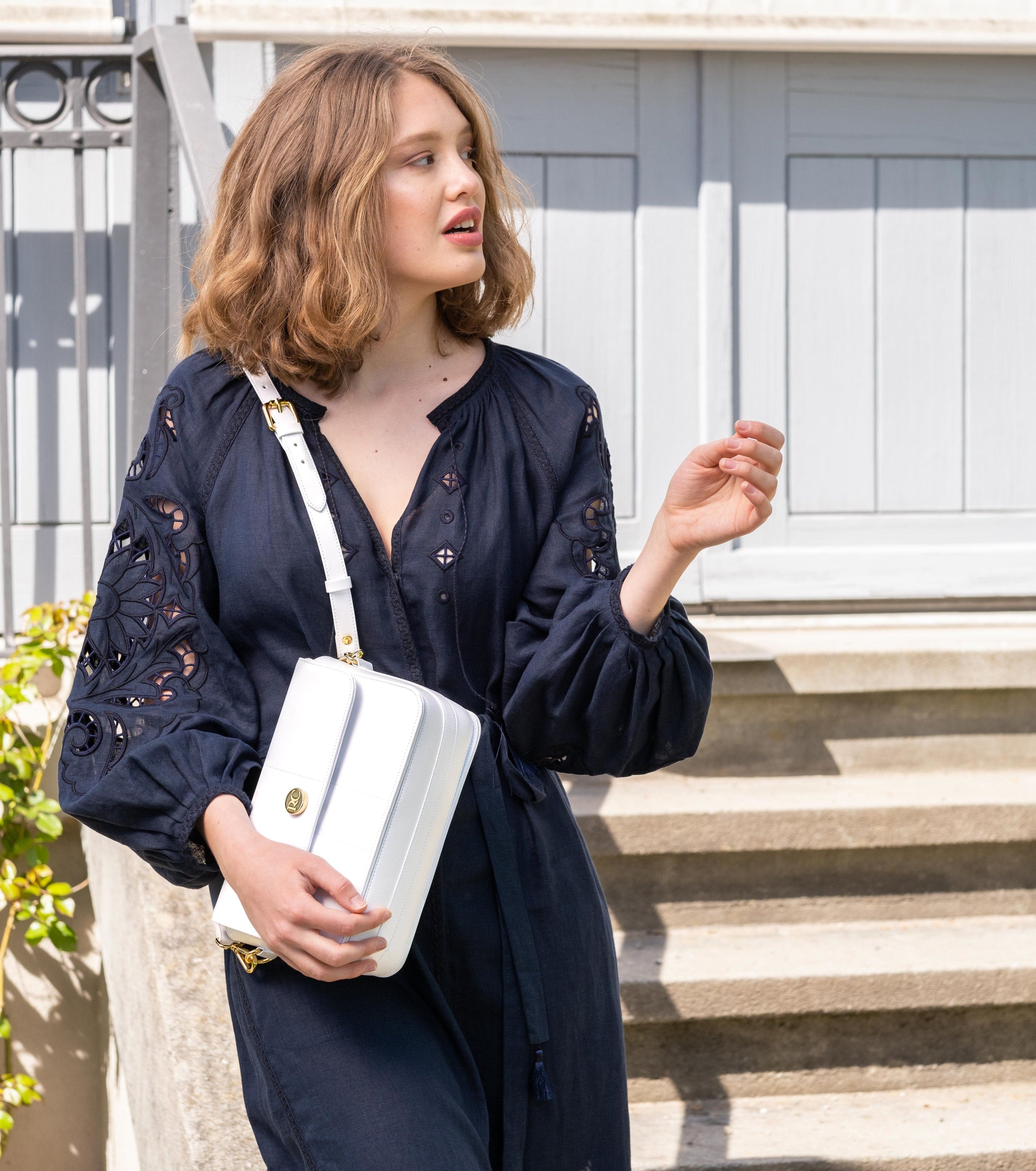Vegan Leather Shoulder Bag for Women - Midi Nomad Apple White Crossbody Purse | Perfect for Work, Travel & Everyday Use