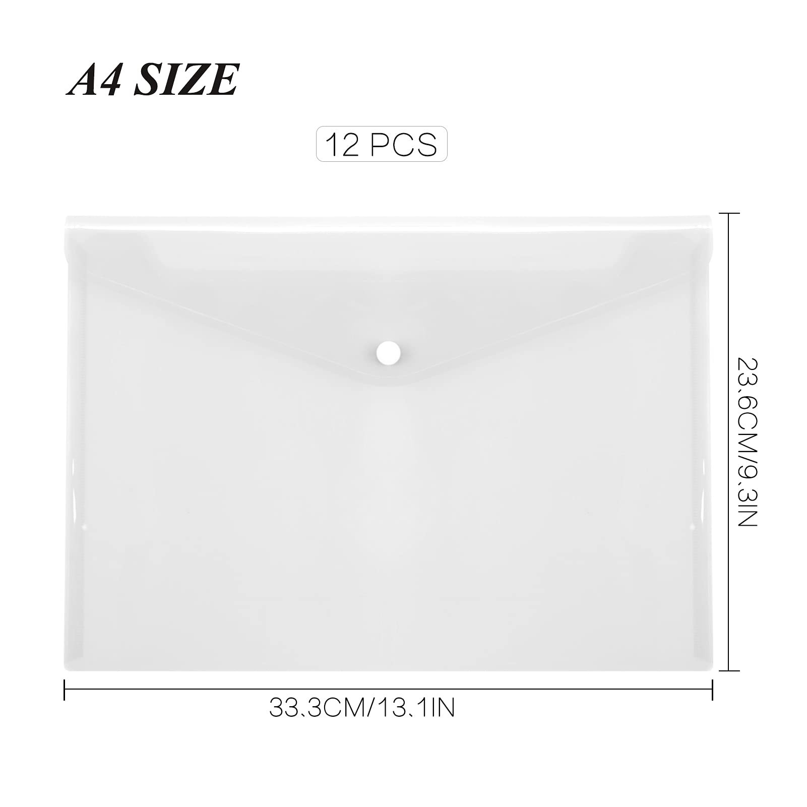Toplive 12-Pack Plastic File Folders - Clear A4 Letter Size Waterproof Poly Envelopes with Snap Closure for Office & School Supplies | Organize Documents, Receipts, and Important Papers for Home, Office, or Classroom Use