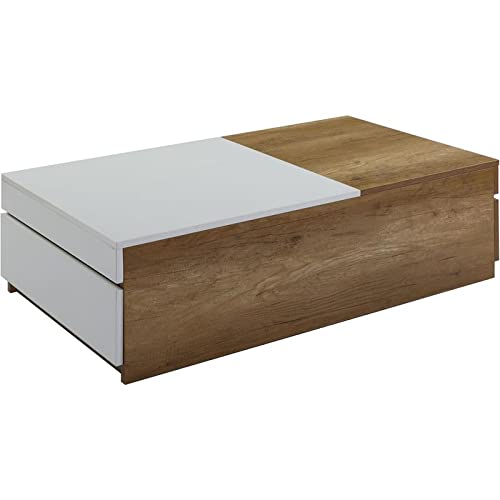 ACME Aafje Oak and White Coffee Table - Modern Living Room Furniture for Small Spaces, Home Decor, and Entertainment Areas