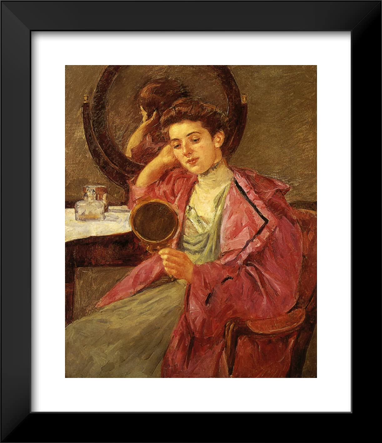 Mary Cassatt 'Antoinette at Her Dresser' 20x23 Inch Black Modern Framed Art Print - Perfect for Living Room, Bedroom & Office Wall Decor