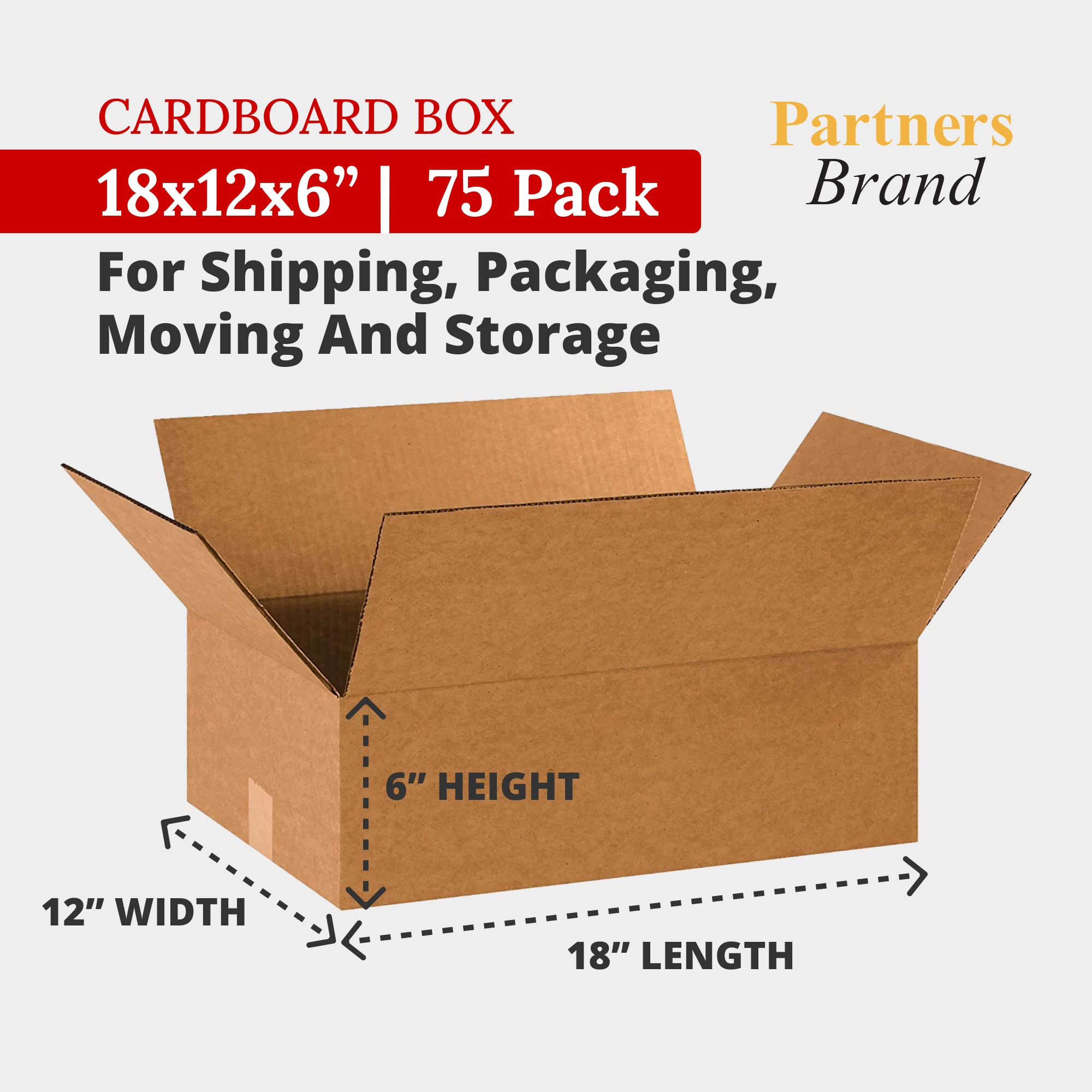 Partners Brand 18x12x6 Corrugated Cardboard Boxes - 18