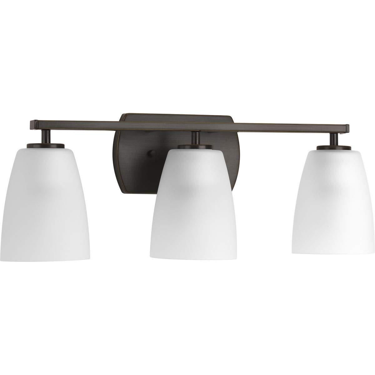 Progress Lighting Leap Collection 3-Light Modern Bathroom Vanity Light - Antique Bronze Finish with Etched Glass Shades - Perfect for Contemporary Bathrooms, Powder Rooms and Spa-Like Retreats
