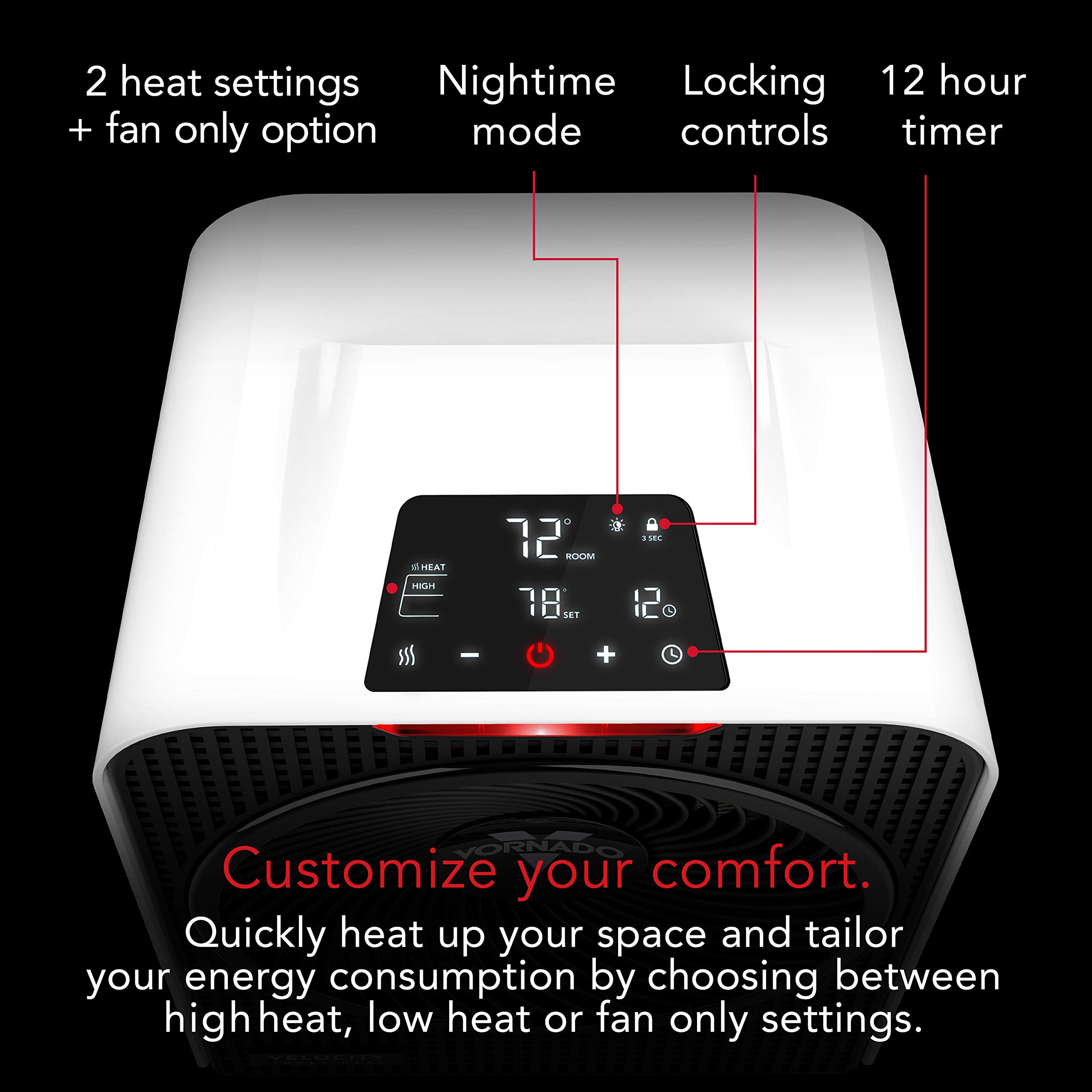 Vornado Velocity 5 Large Whole Room Space Heater - Auto Climate Control, Adjustable Timer, Overheat Protection - White Electric Heater for Bedroom, Office & Home Use
