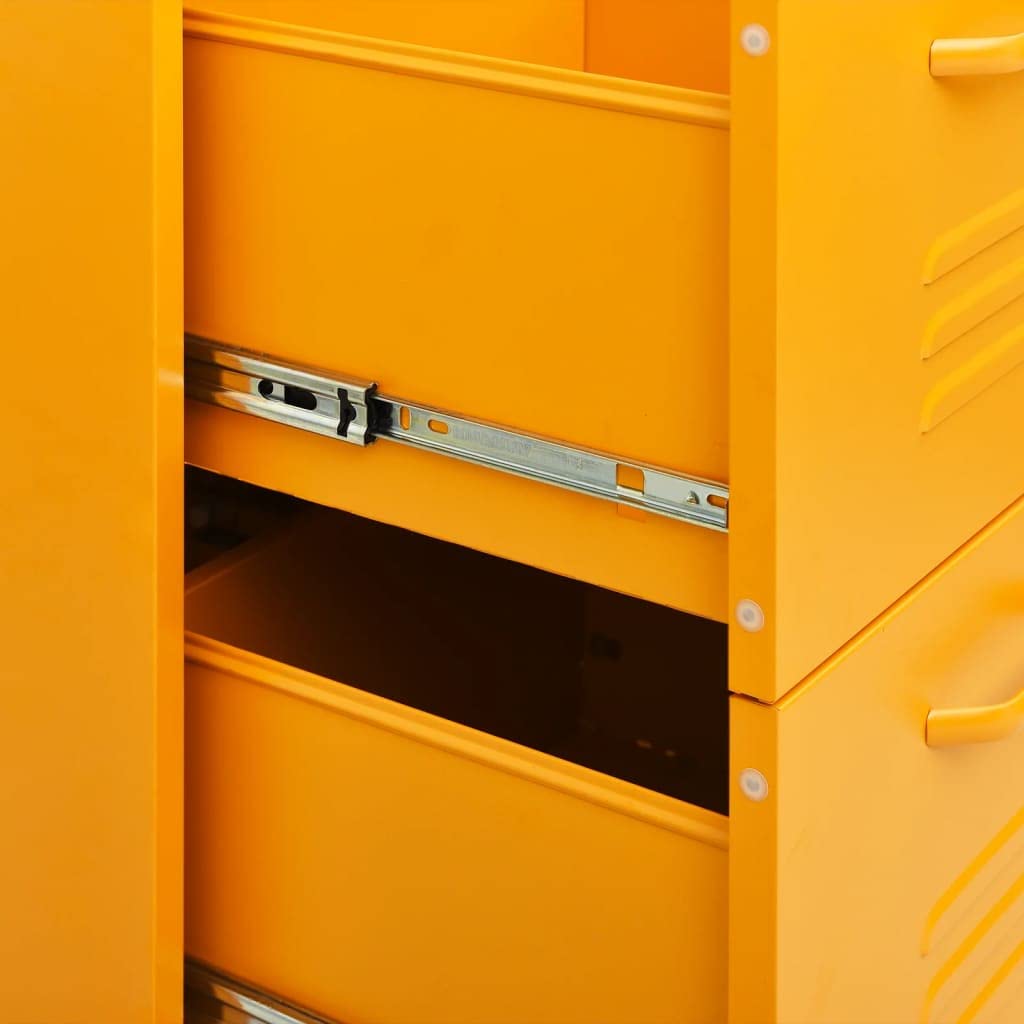 vidaXL Industrial Style Mustard Yellow Steel Drawer Cabinet - Freestanding Storage Cabinet with Drawers for Home Office & File Organization | Perfect for Small Spaces, Dorm Rooms & Workspaces