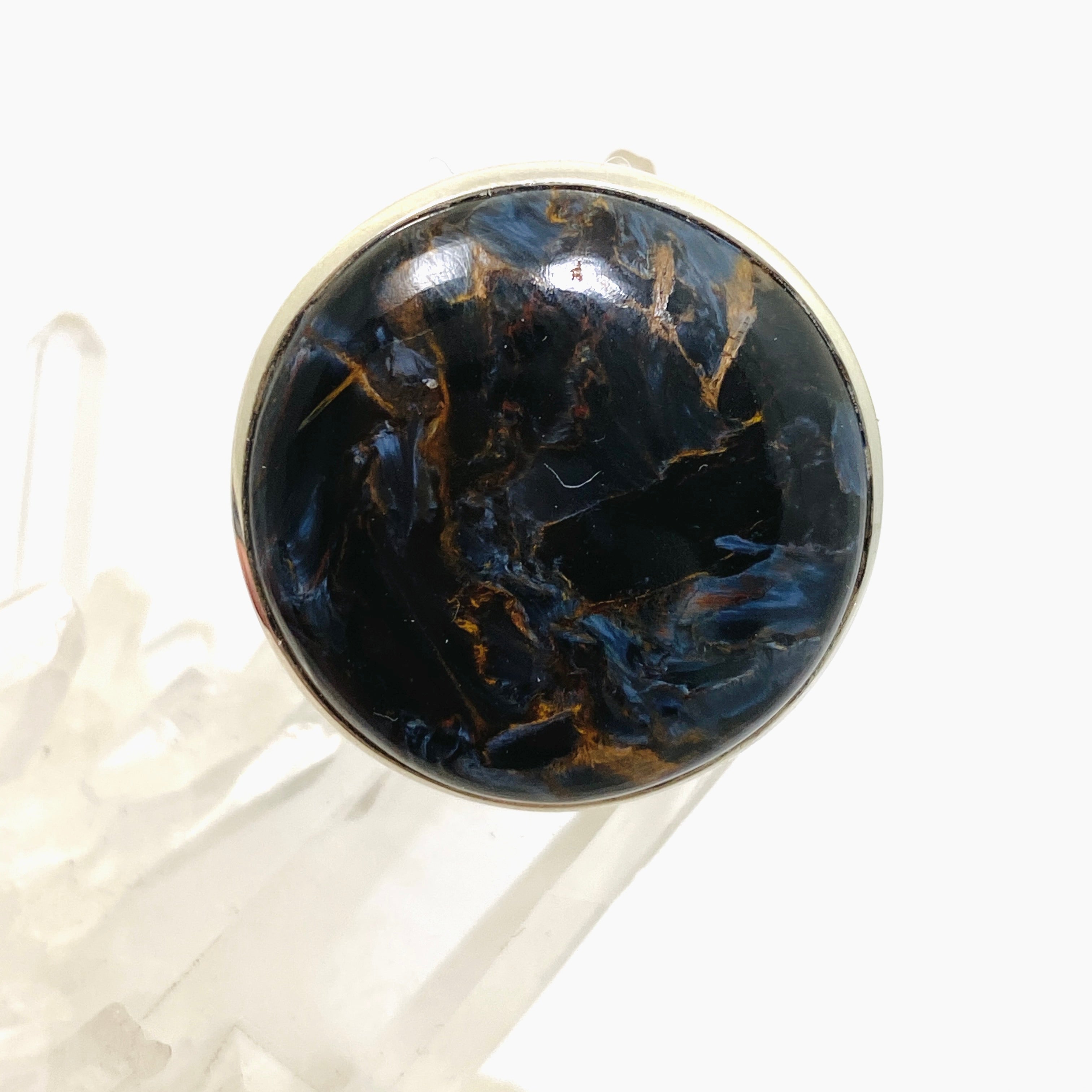 Pietersite Round Cabochon Ring - Size 10.5 - PRGJ897 - Elegant Gemstone Jewelry for Women, Perfect for Weddings, Parties & Special Occasions