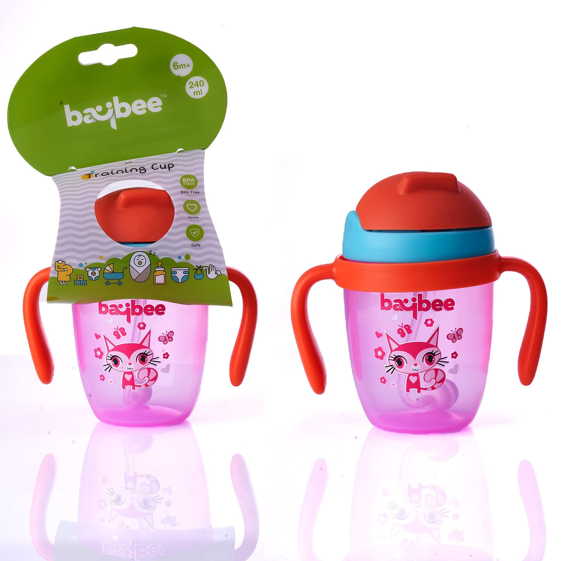 Baybee Flippo 240ML Anti-Spill Sippy Cup for Babies & Toddlers 6-36 Months - BPA Free Baby Bottle with Soft Silicone Straw - Leak Proof Training Cup for Travel, Daycare & Home Use (Pink)