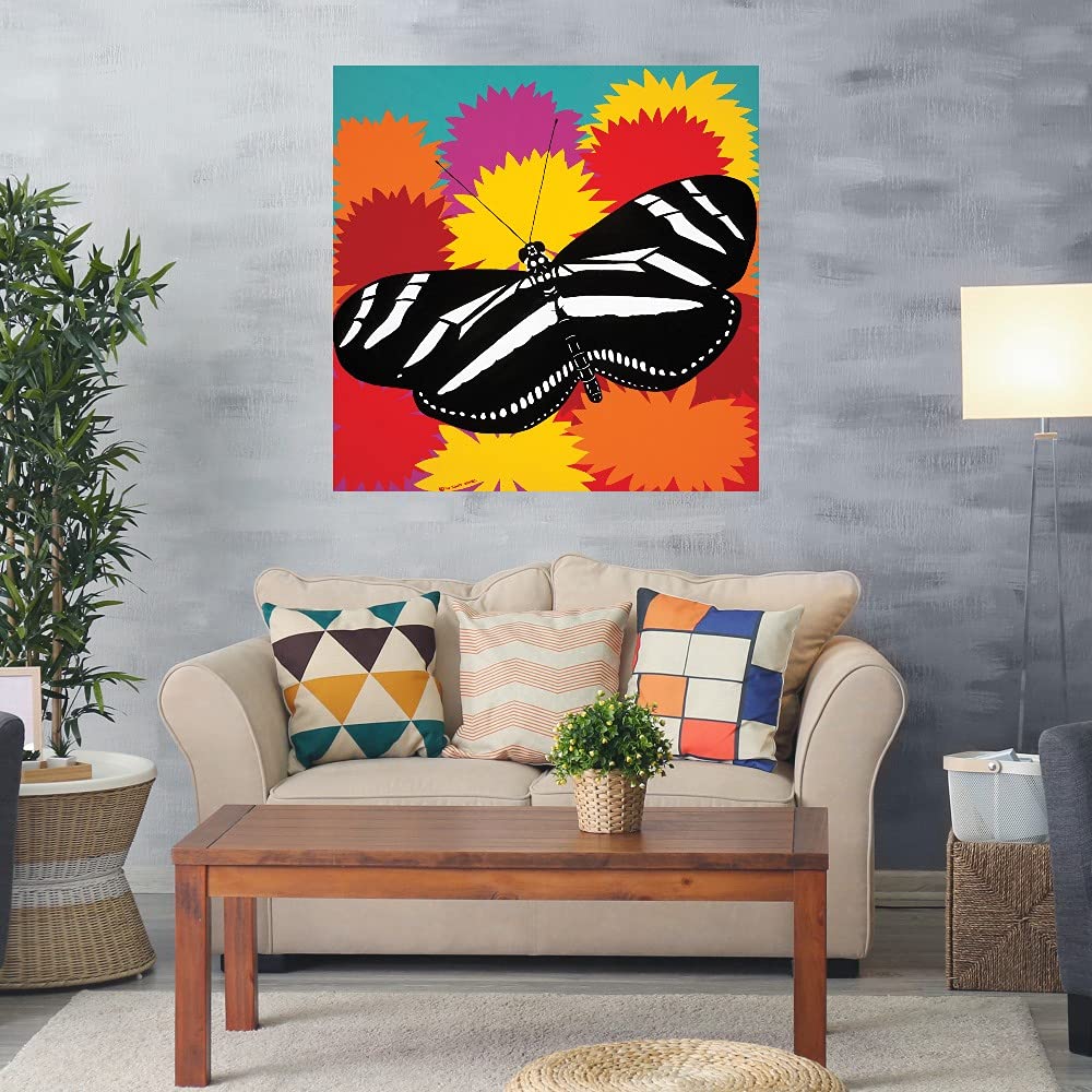 Zebra Butterfly Canvas Wall Art Print by Synthia SAINT JAMES - Modern Abstract Animal Painting for Living Room, Bedroom, Office Decor - Ready to Hang 22x22 Inch - Perfect for Home, Cafe, Hotel & Gift Giving