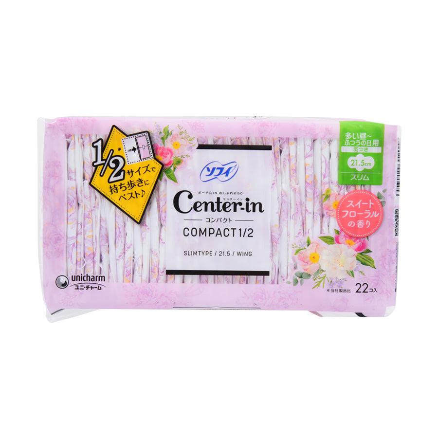 SOFY Center In Compact Sweet Day Sanitary Pads - 22pcs (21.5cm) for Light to Medium Flow - Ultra Thin & Comfortable for Daily Use, Workouts, and Travel