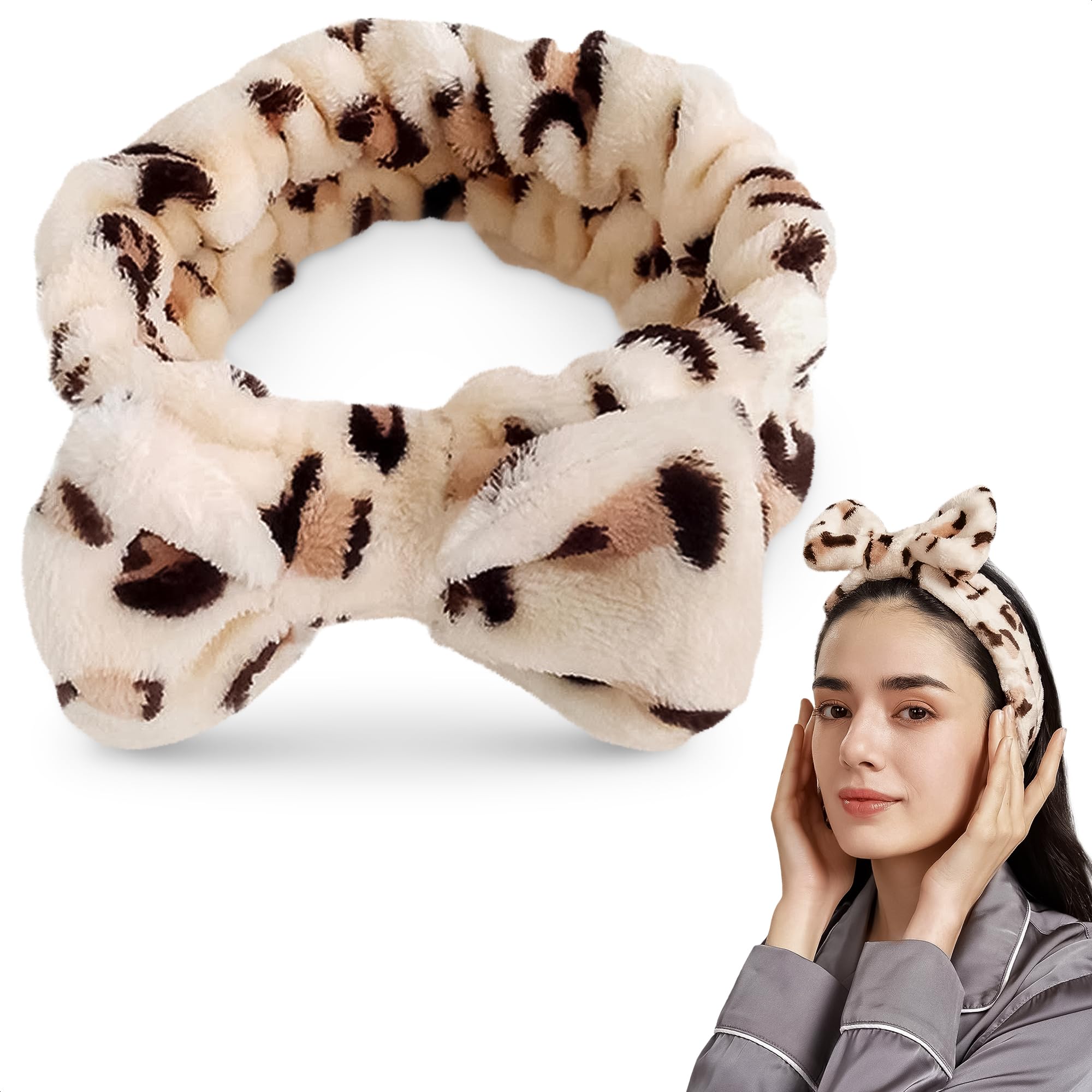 Cheetah Print Headband for Women - Soft & Comfortable Hair Holder for Washing Face, Skincare & Beauty Routine - Leopard Spa Head Wrap for Makeup, Facial Care & Relaxation at Home or Salon