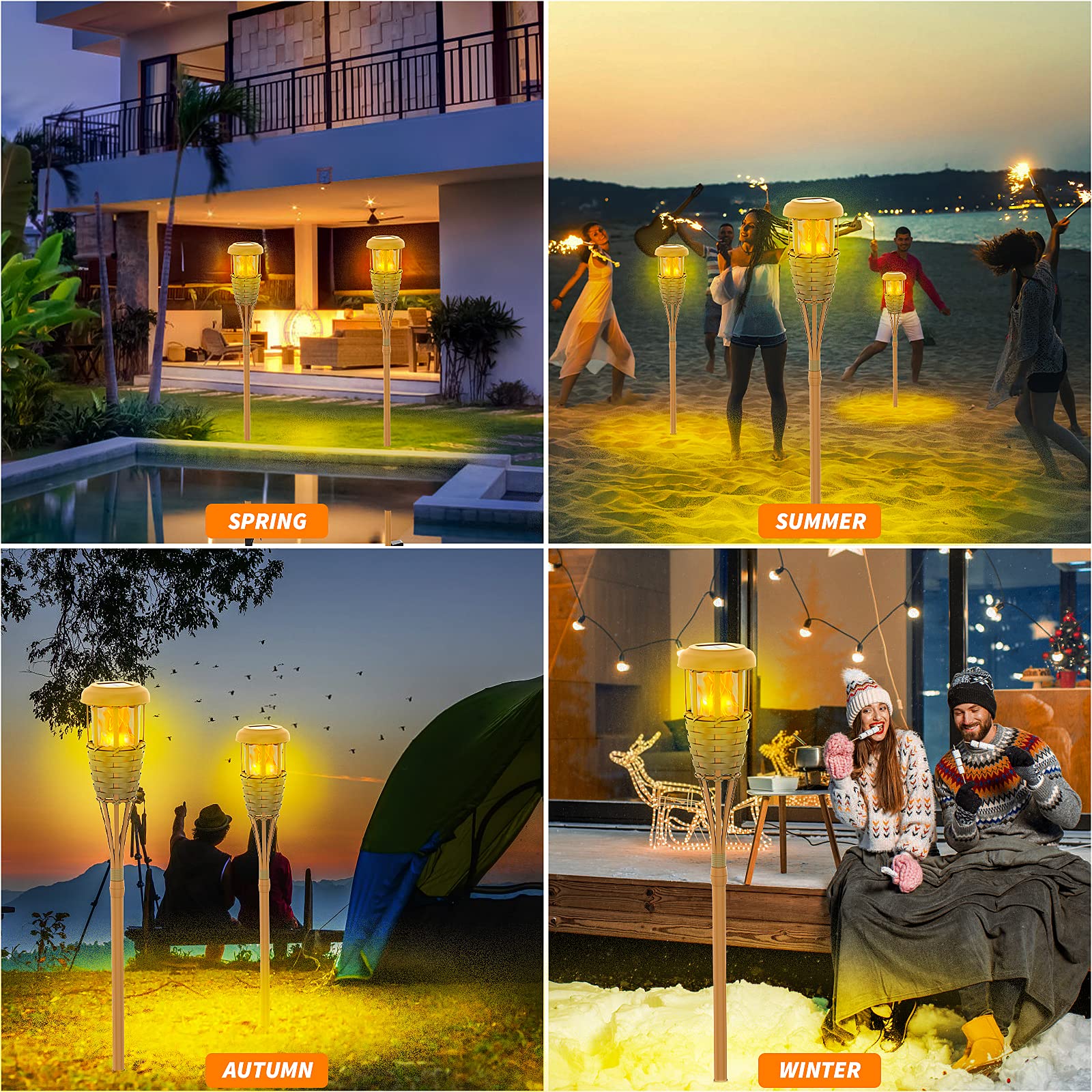 4-Pack Solar Torch Lights Outdoor Waterproof - Flickering Flame Solar Garden Lights for Patio, Yard, Pathway & Landscape Decoration