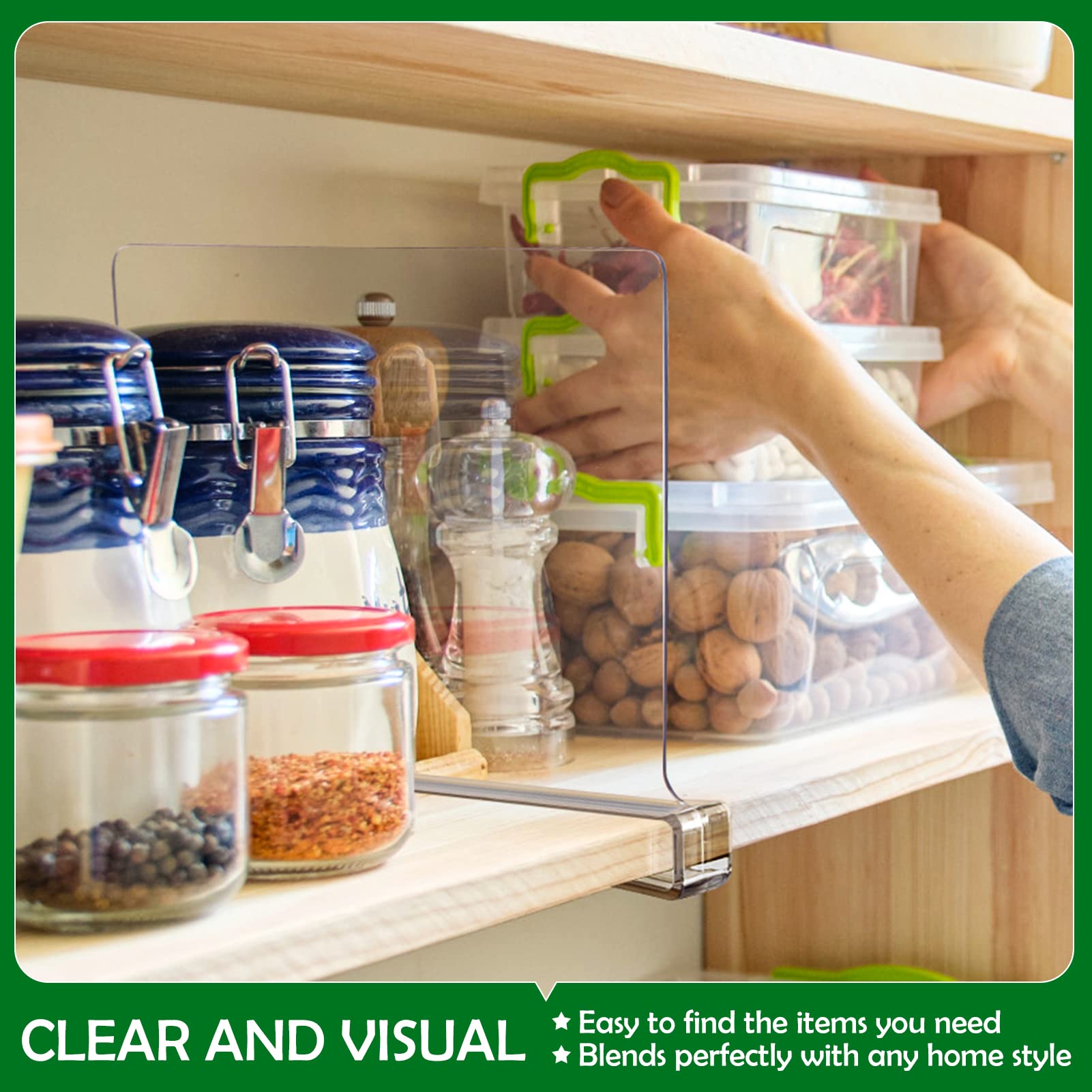4 Pack Clear Acrylic Shelf Dividers for Closet Organization - Vertical Storage Organizer for Sweaters, Handbags & Purses - Perfect for Bedroom, Kitchen & Office Shelves