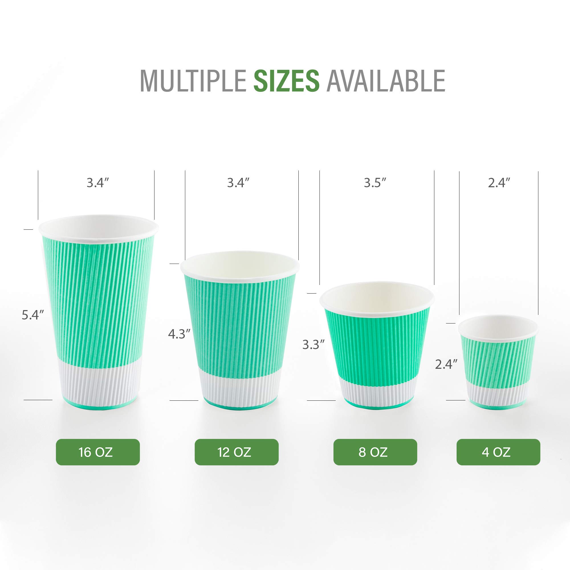 8oz Disposable Paper Coffee Cups - 25 Pack Leakproof Ripple Wall Hot Cups, Eco-Friendly Recyclable Light Green Insulated Paper Cups - Perfect for Coffee Shops, Offices, and Home Use (Lids Sold Separately)