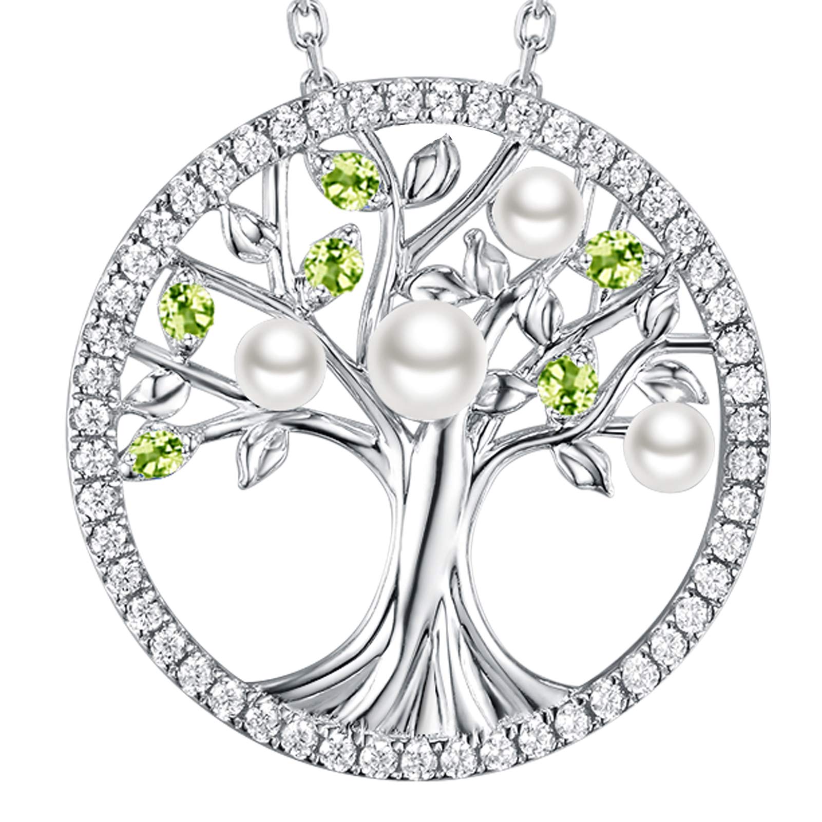 Tree of Life Necklace - April & May Birthstone Jewelry for Women, 925 Sterling Silver with Simulated Diamond & Emerald, Perfect Gift for Wife, Mom, Birthday, Mother's Day | Spiritual Jewelry for Meditation & Everyday Wear