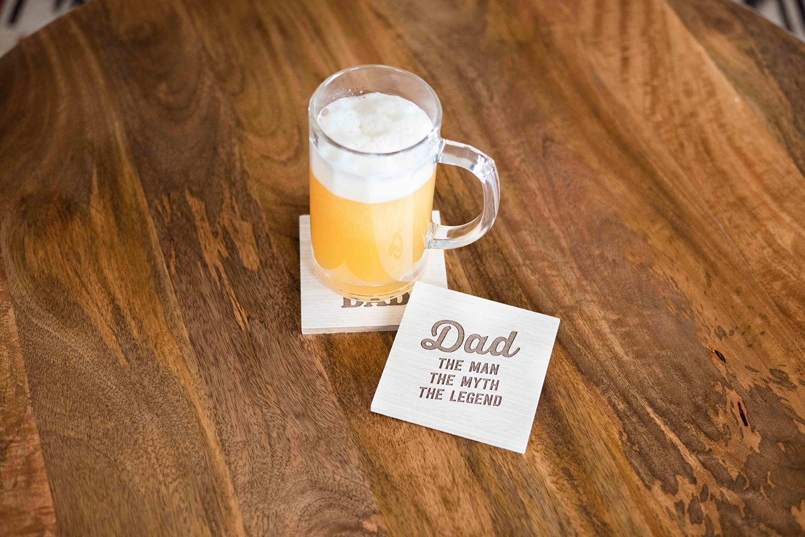 Pearhead Fatherhood Wooden Coaster Set - New Dad & Soon-to-Be Father Gift, Home Décor & Kitchen Accessory, Set of 2 - Perfect for Father's Day, Baby Shower & Home Bar Use