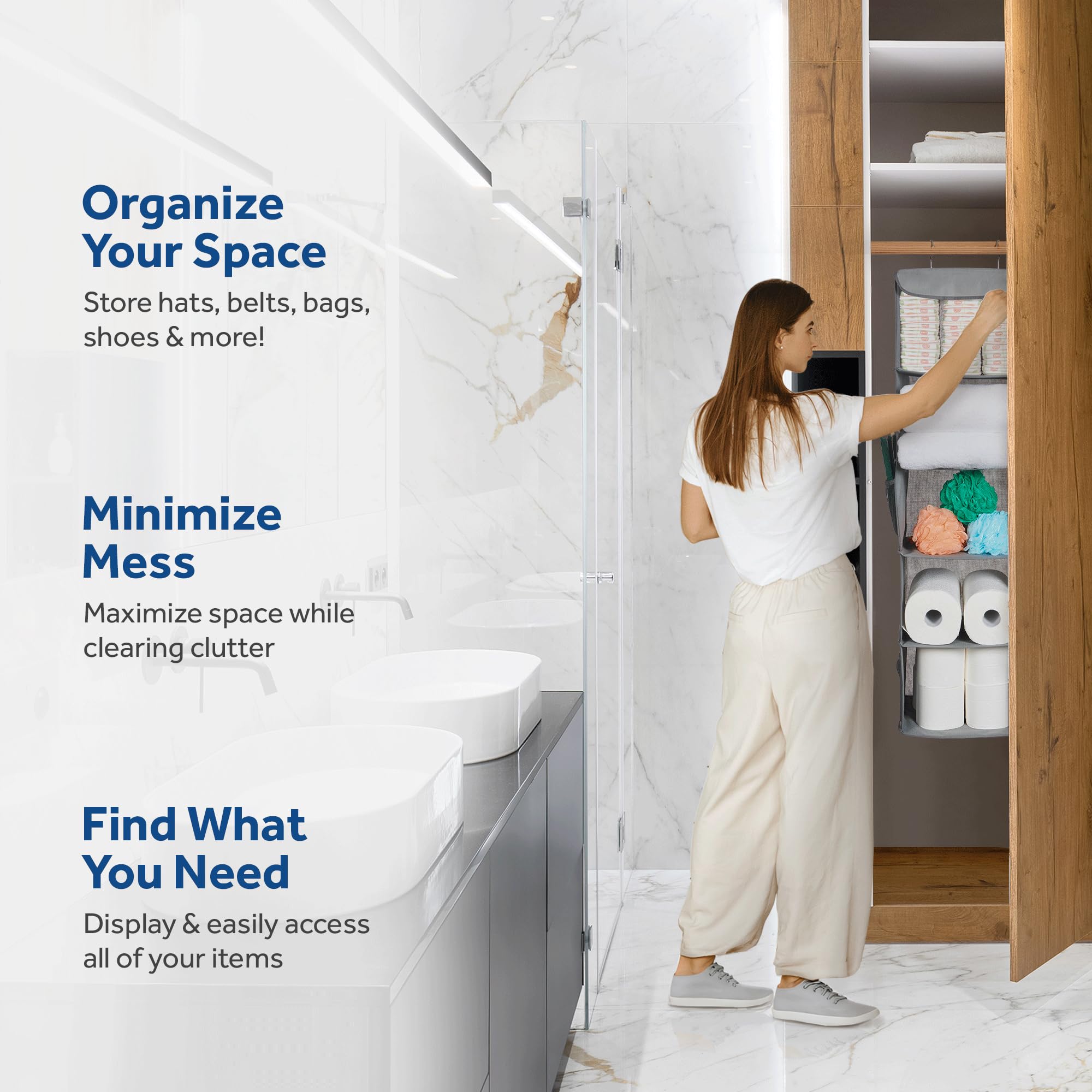ZOBER 5-Shelf Hanging Closet Organizer for Clothes, Towels & Toys - Space Saving Storage Solution for College Dorm, Nursery & Home Closet - Perfect for Small Spaces & Wardrobe Organization