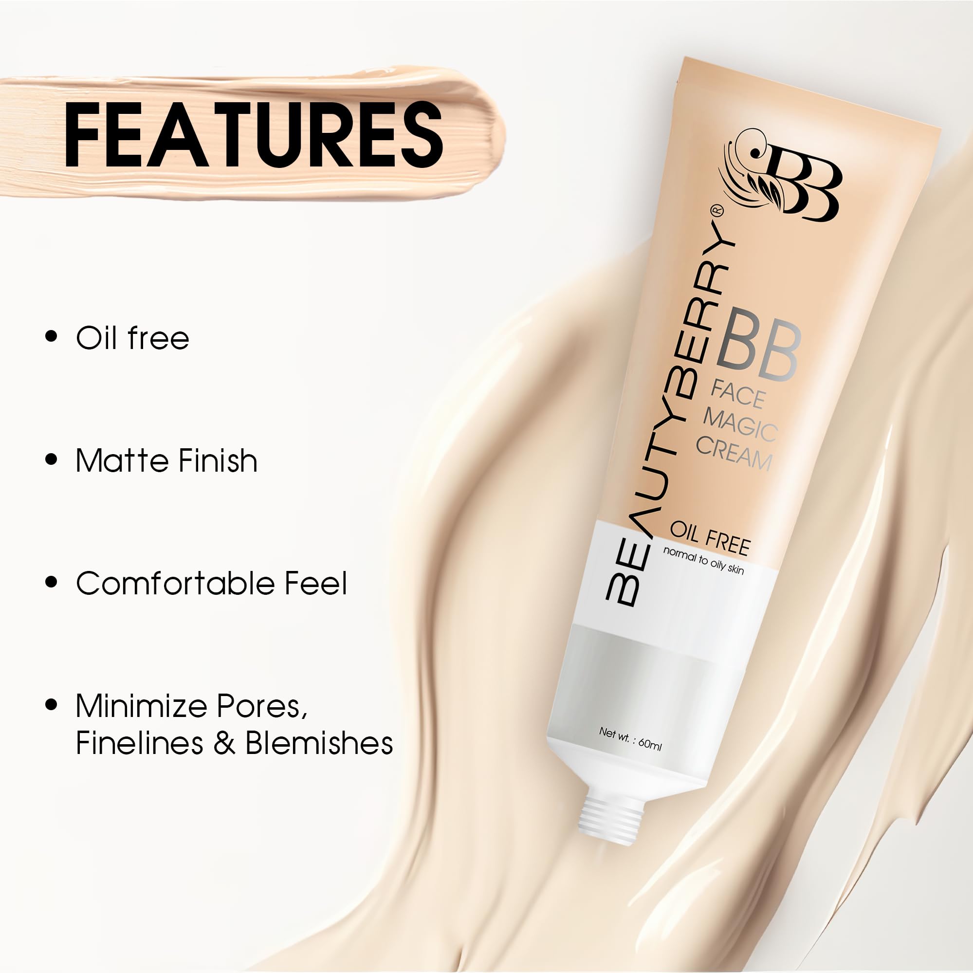 Beauty Berry BB Face Magic Cream - Oil-Free, Lightweight, Ivory Shade for Flawless Coverage | Perfect for Daily Wear & Special Occasions